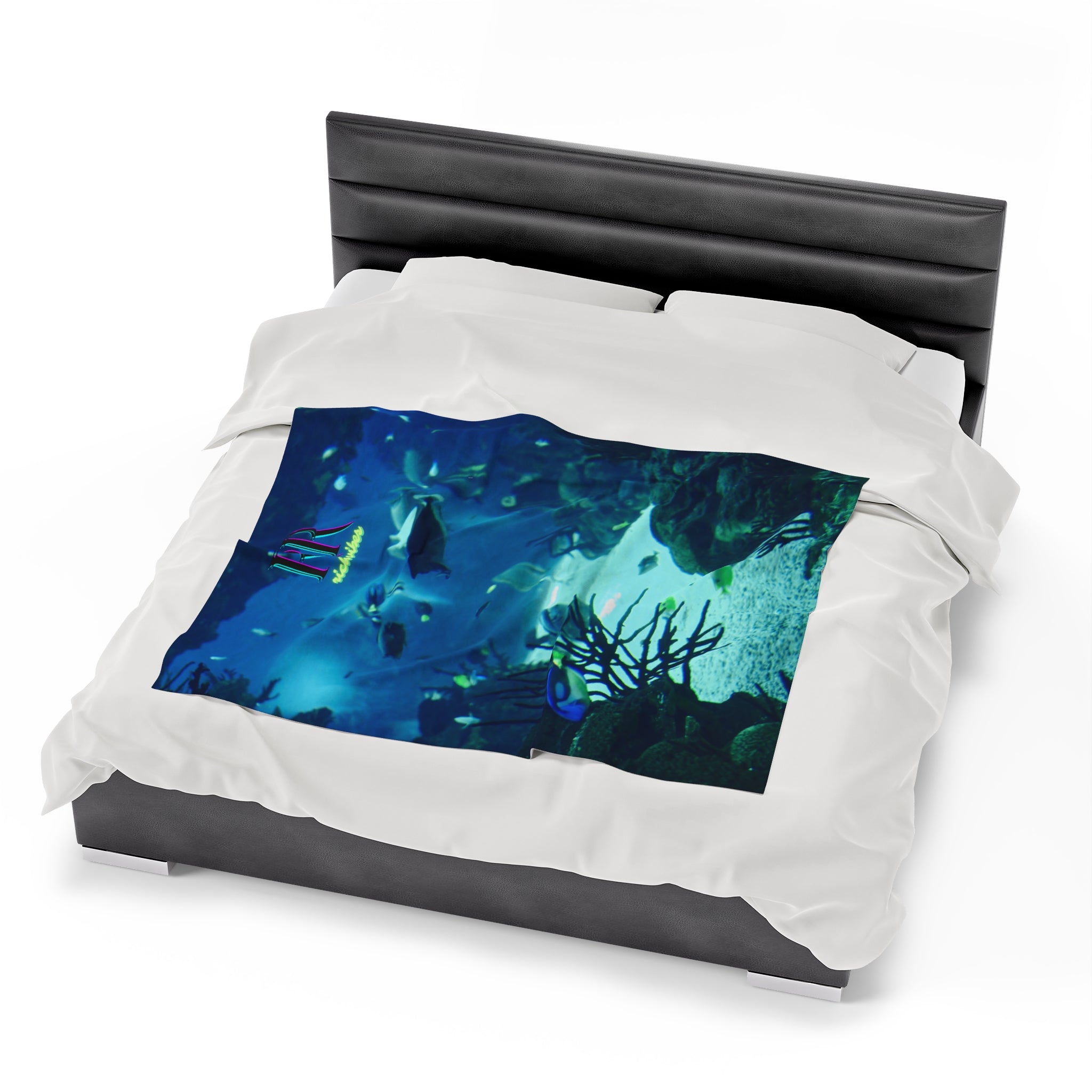 Rich Vibes Volt RR Blue Ocean Coral Reef  - Velveteen Plush Blanket