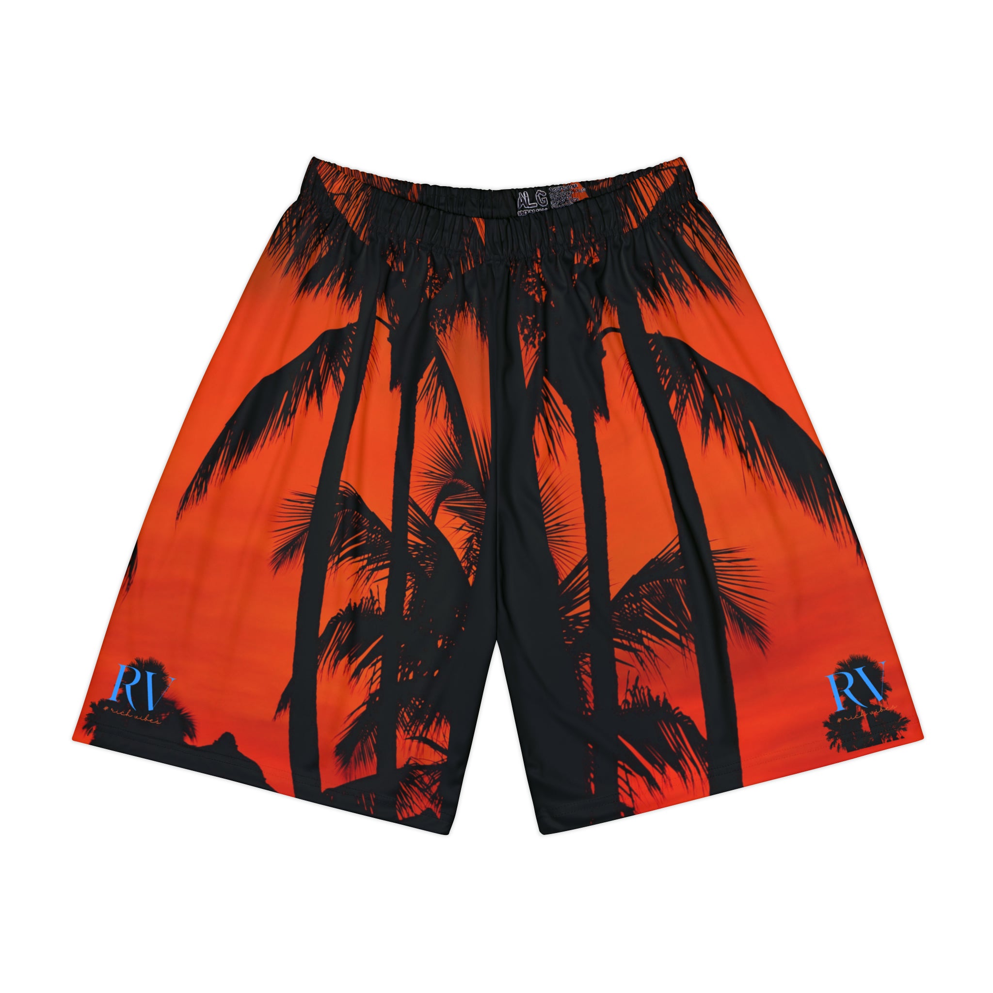 Rich Vibes Red Sunset RV Palm Tree Silhouette 2.0 - Men’s Sports Shorts (AOP) Black
