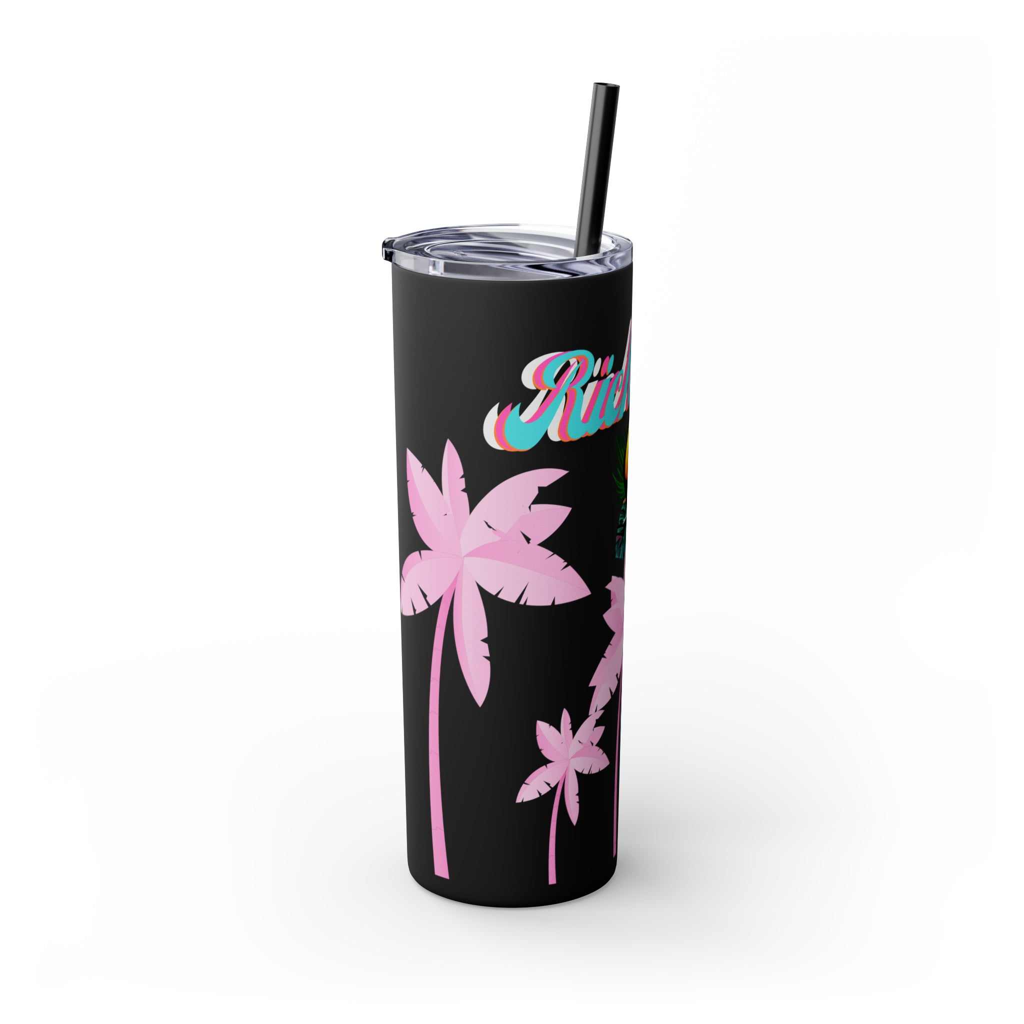Rich Drip Tropical Pink Palm Tree - Skinny Tumbler with Straw, 20oz