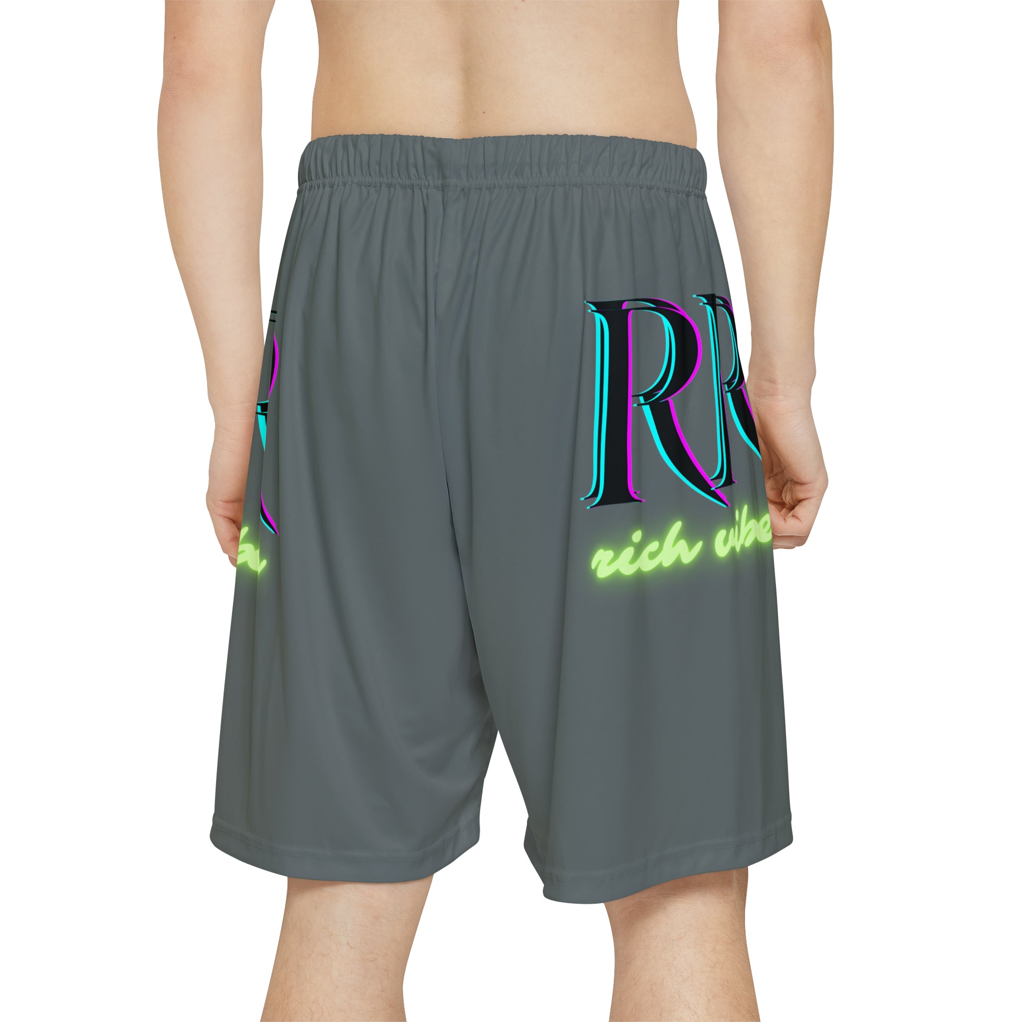 Rich Vibes RR RV Palm Tree Silhouette - Men’s Sports Shorts (AOP) Dark Grey