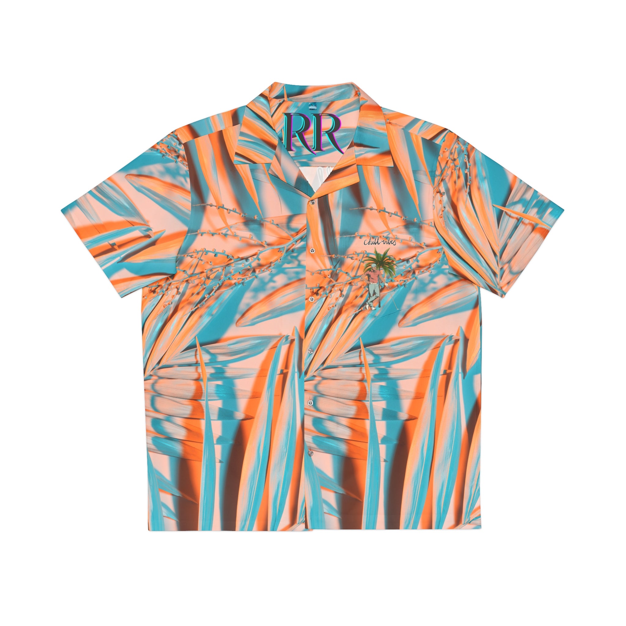 Rich Vibes Colorful Palm Tree Golfer Turquoise Peach Palm Tree - Men's Hawaiian Shirt (AOP)