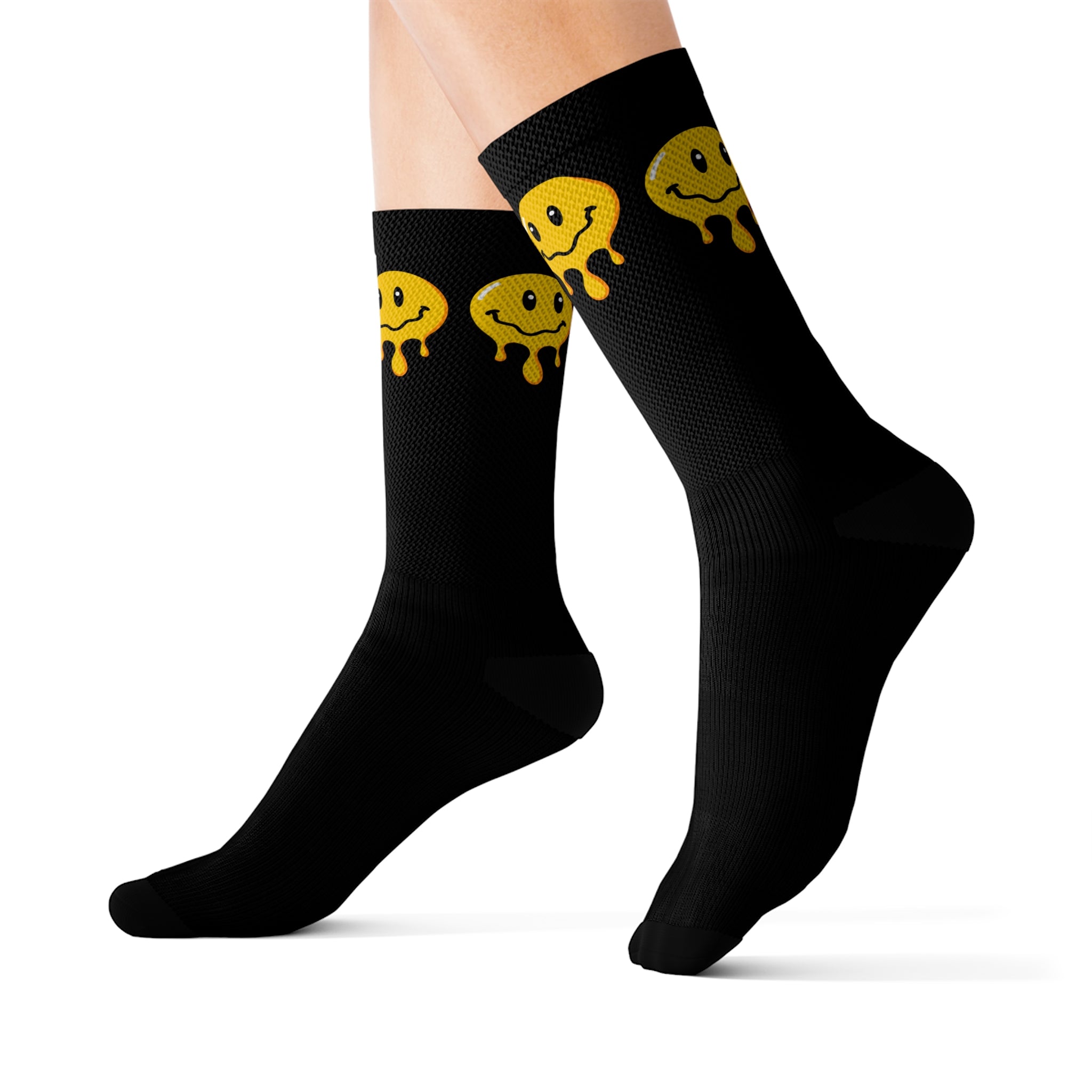Rich Drip Drippy Smiley Face - Sublimation Socks Black