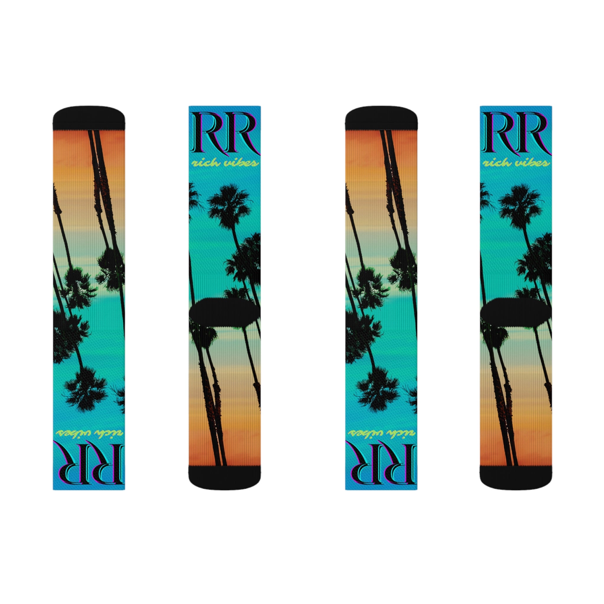Rich Drip Blue Skies Beach Vibes RV - Sublimation Socks Black Volt