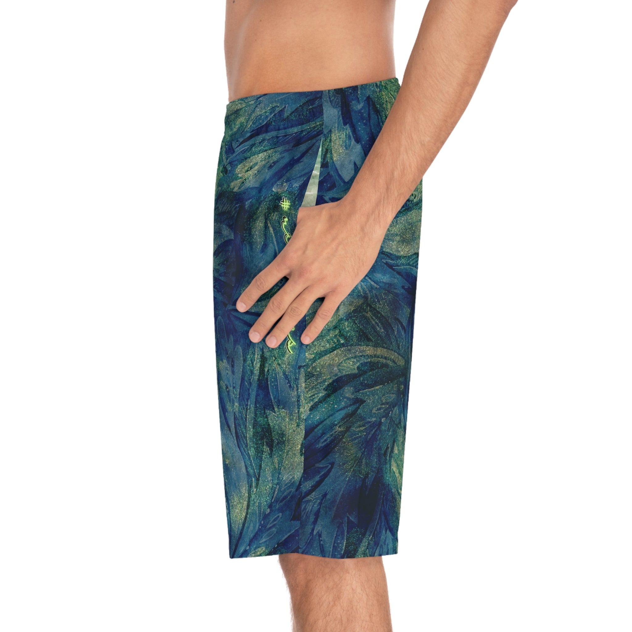 Rich Vibes Blue Green Choral Leaf Beach Chill Vibes RV1.0 - Men's Board Shorts (AOP)