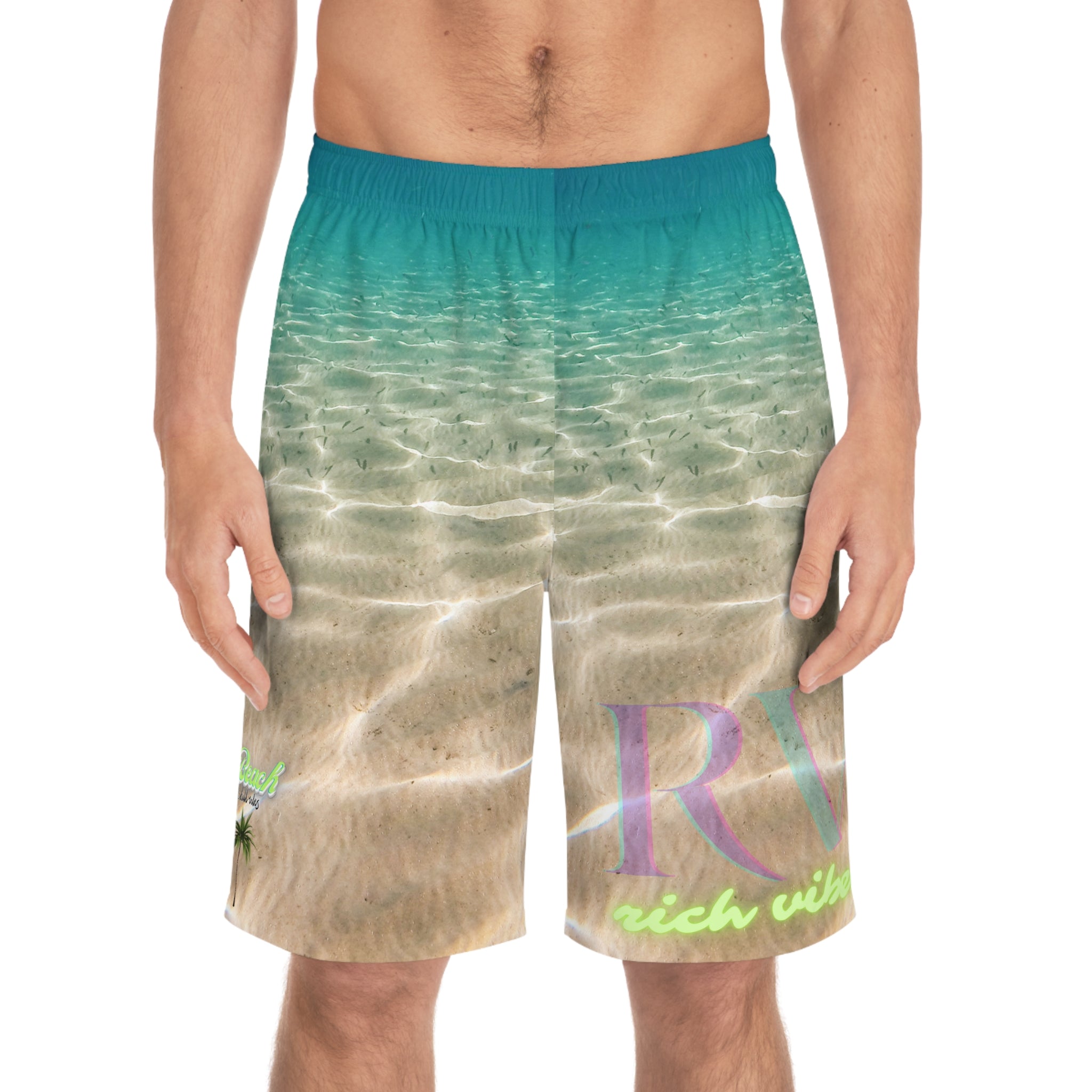 Rich Vibes Sea Green Beach Chill Vibes RV2.0 - Men's Board Shorts (AOP)