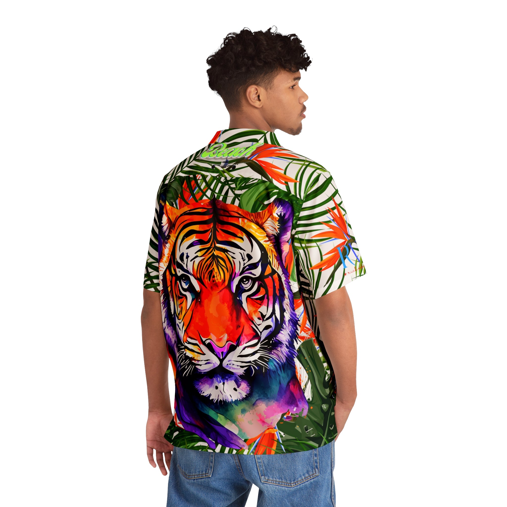 Rich Vibes Tropical Jungle Tiger RV Golfer's  - Men's Hawaiian Shirt (AOP)White
