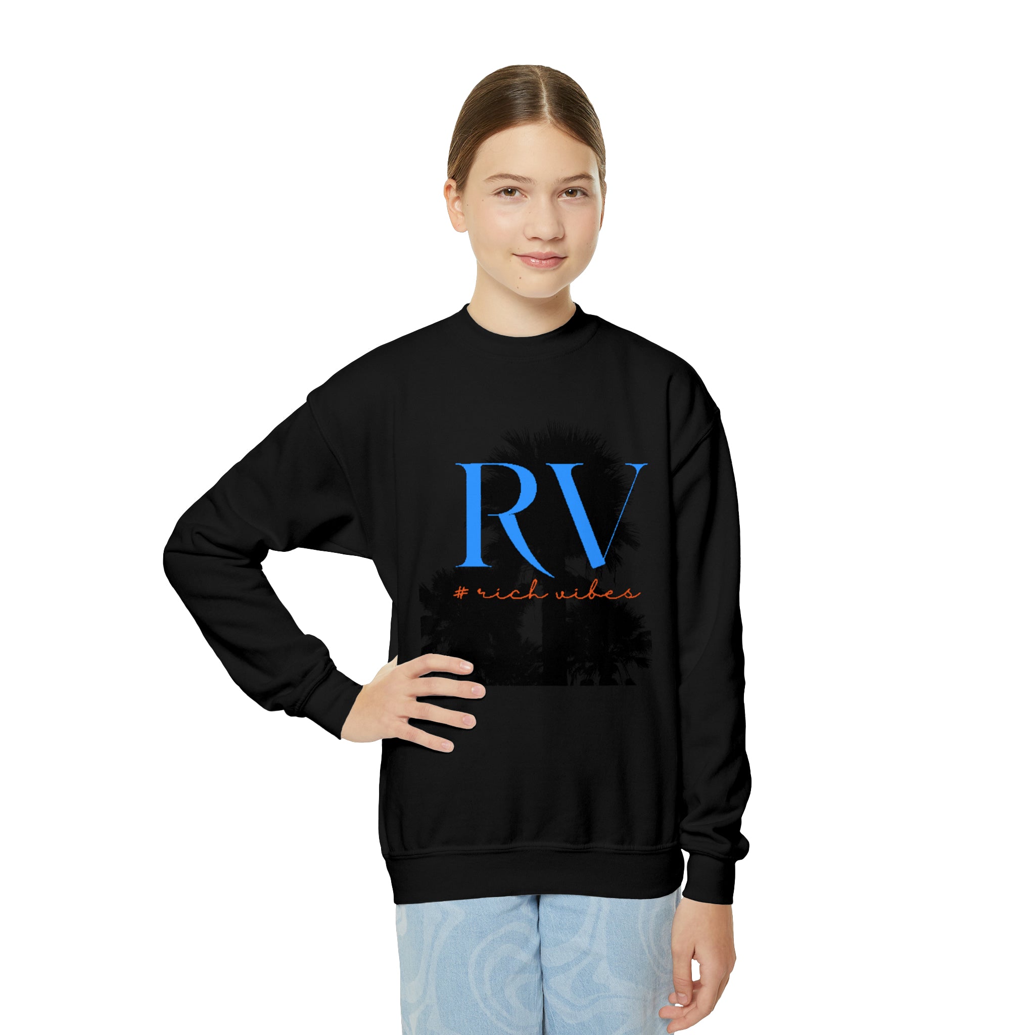 Rich Vibes RV Palm Tree - Youth Crewneck Sweatshirt
