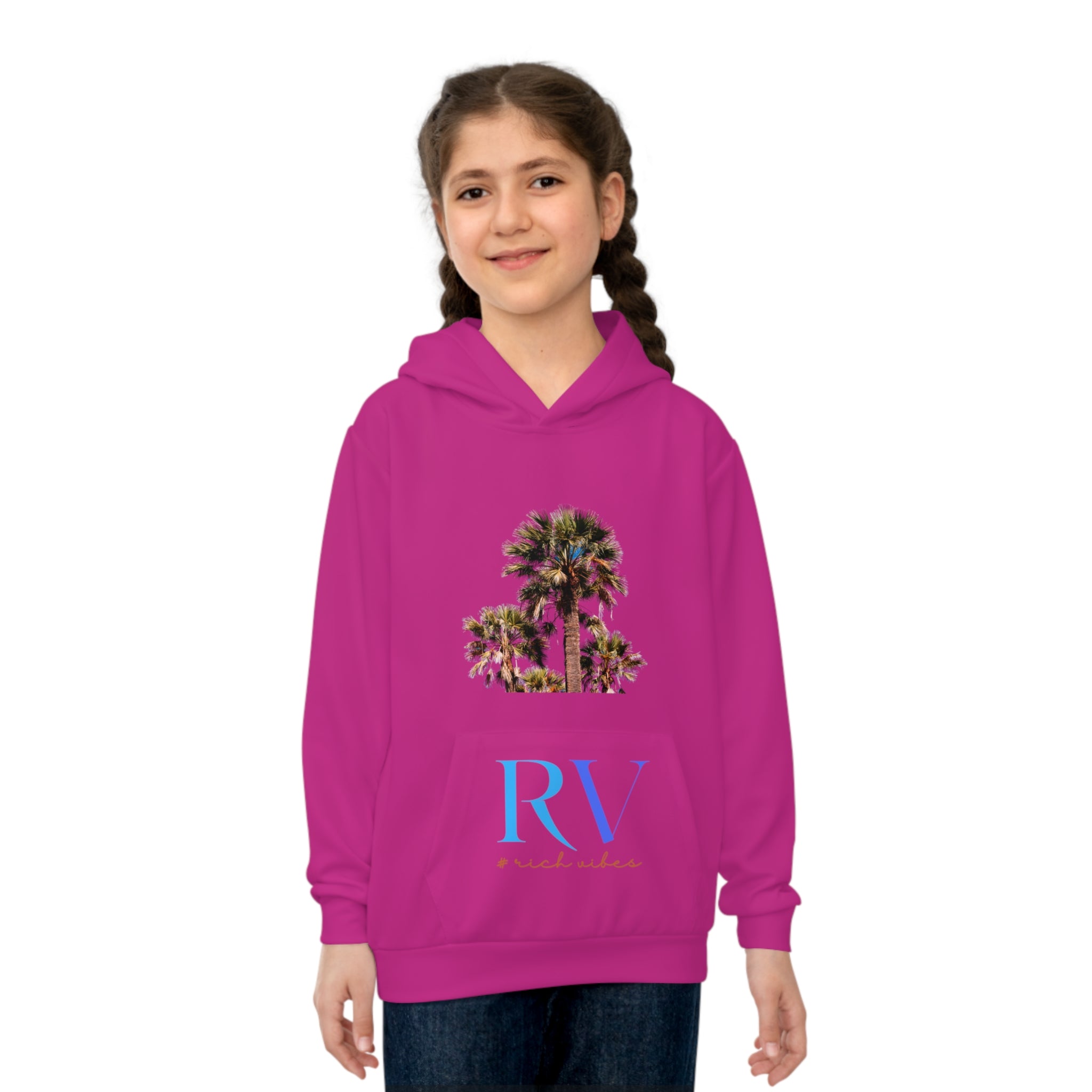 Rich Vibes Follow Your Dreams RV Color Palm Tree Pink-  Children's Hoodie (AOP)