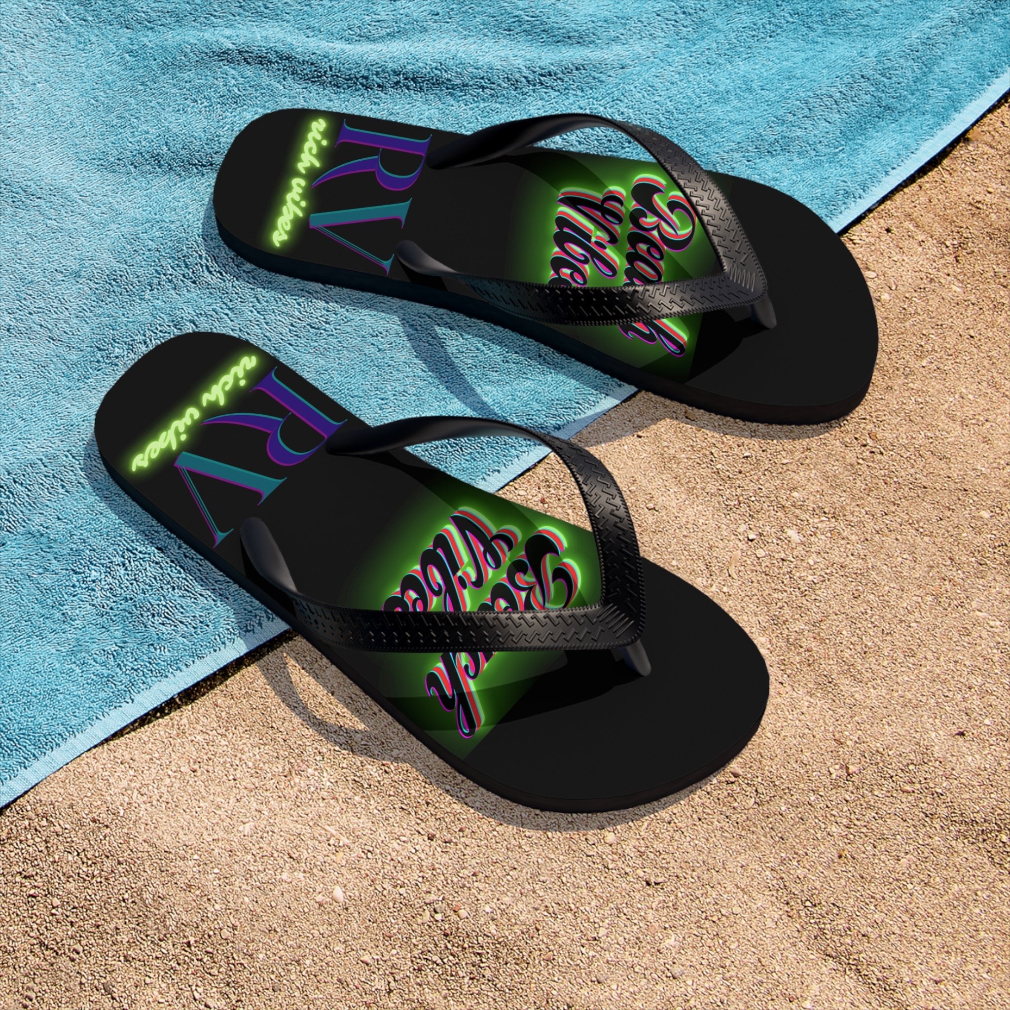 Rich Vibes RV Neon Beach Vibes - Unisex Flip-Flops - S
