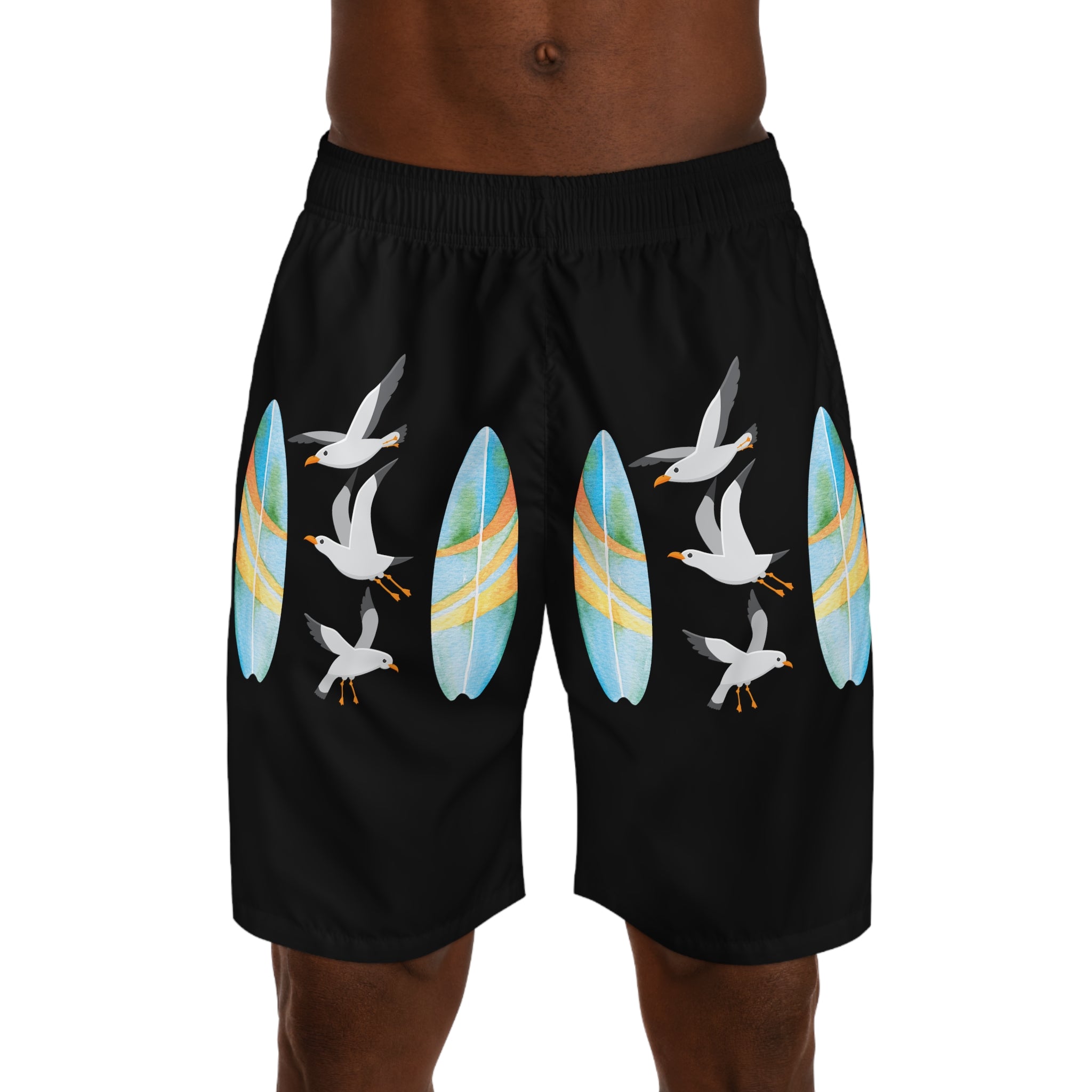 Rich Vibes Volt Seagull Blue Stripe Surf Board - Men's Jogger Shorts (AOP)Black