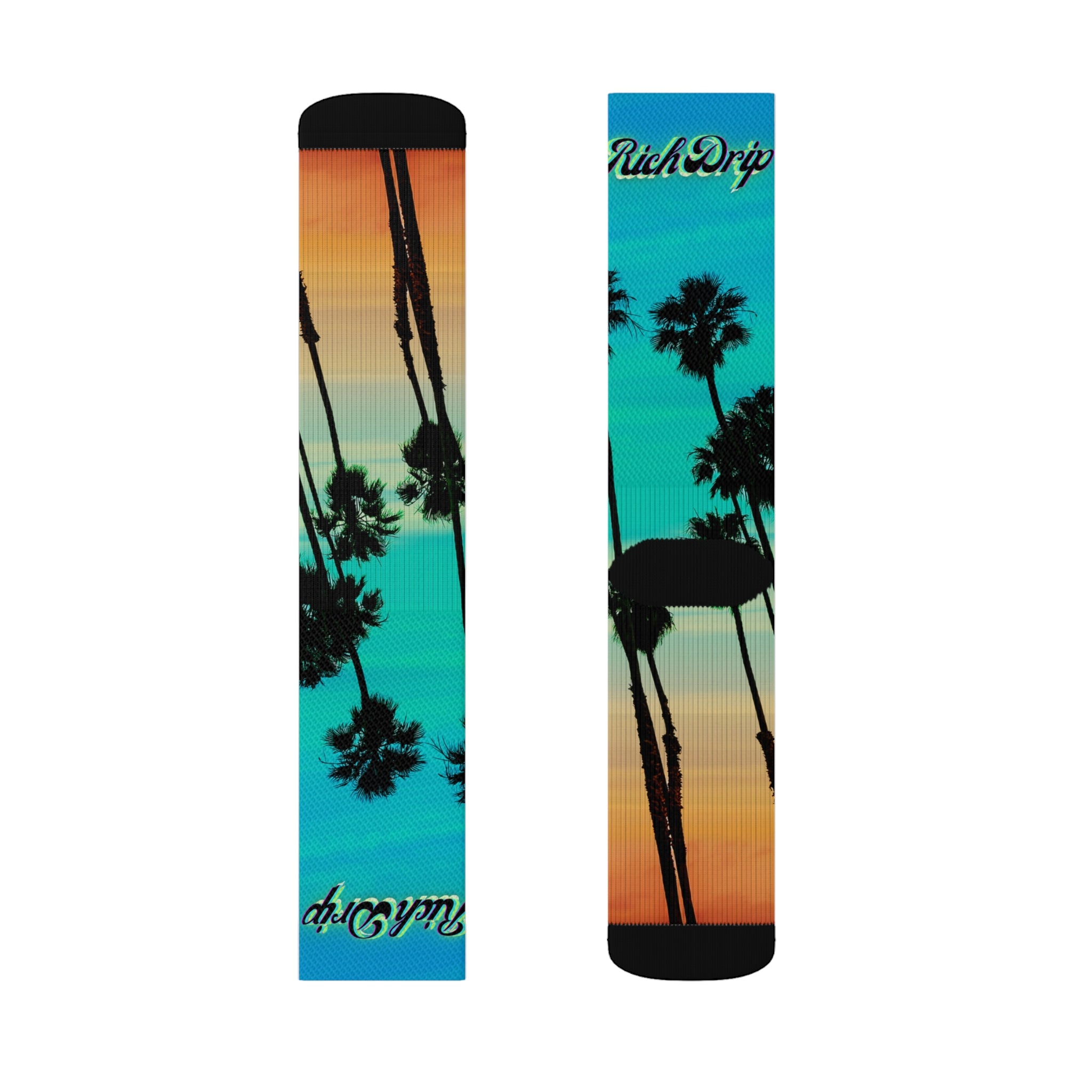 Rich Drip Blue Skies Beach Vibes - Sublimation Socks Black
