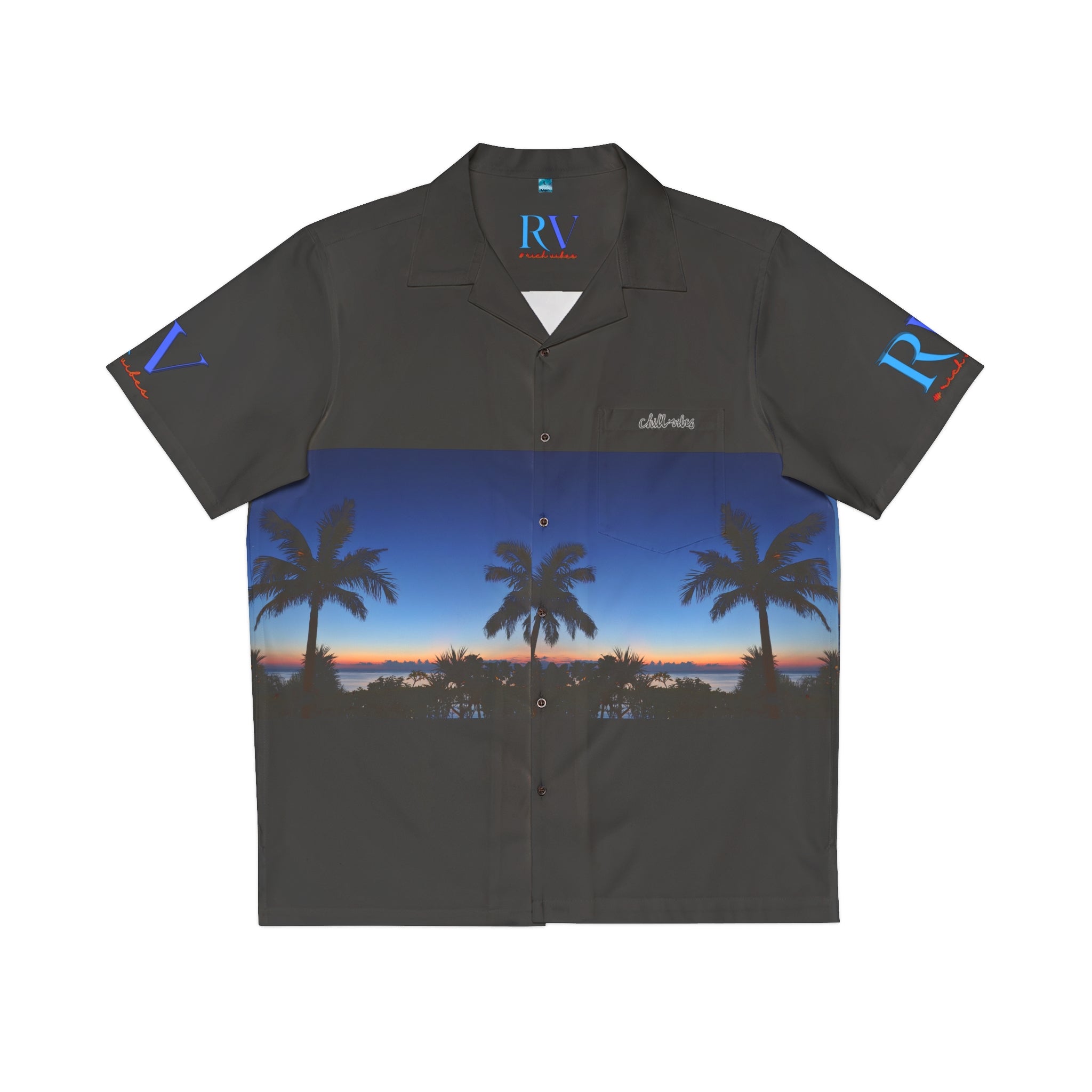 Rich Vibes Red RV Okinawa Royal Blue Sunset - Men's Hawaiian Shirt (AOP)Black