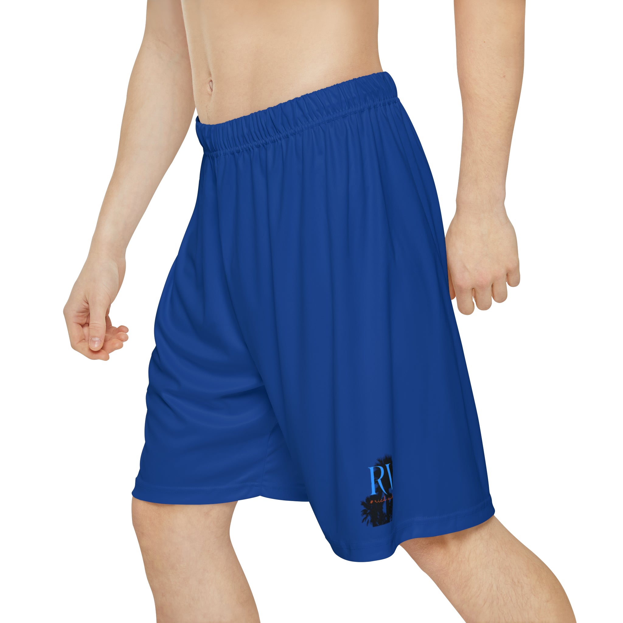 Rich Vibes RV Palm Tree Silhouette Men’s Sports Shorts (AOP) Royal Blue