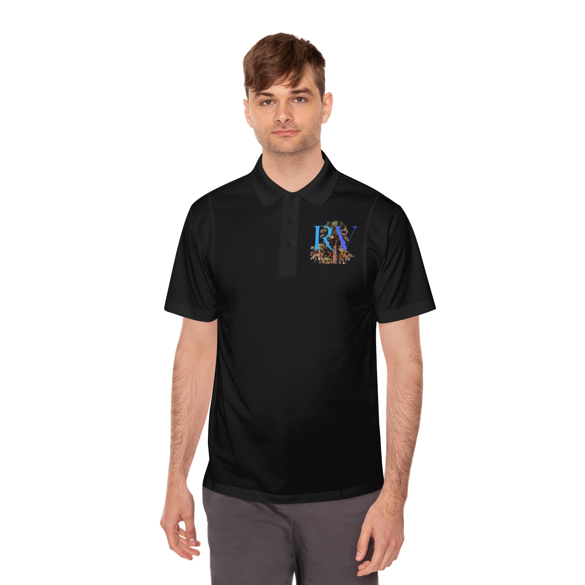 Rich Vibes Palm Trees RV Logo Blue Skies - Men's Sport Polo Shirt