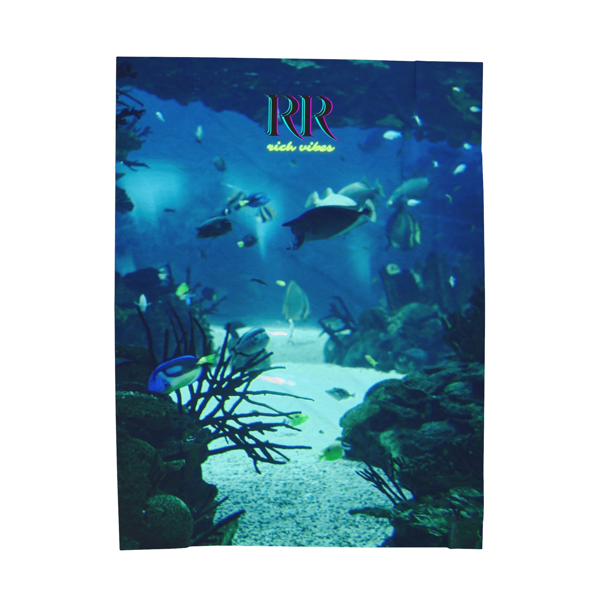 Rich Vibes Volt RR Blue Ocean Coral Reef  - Velveteen Plush Blanket