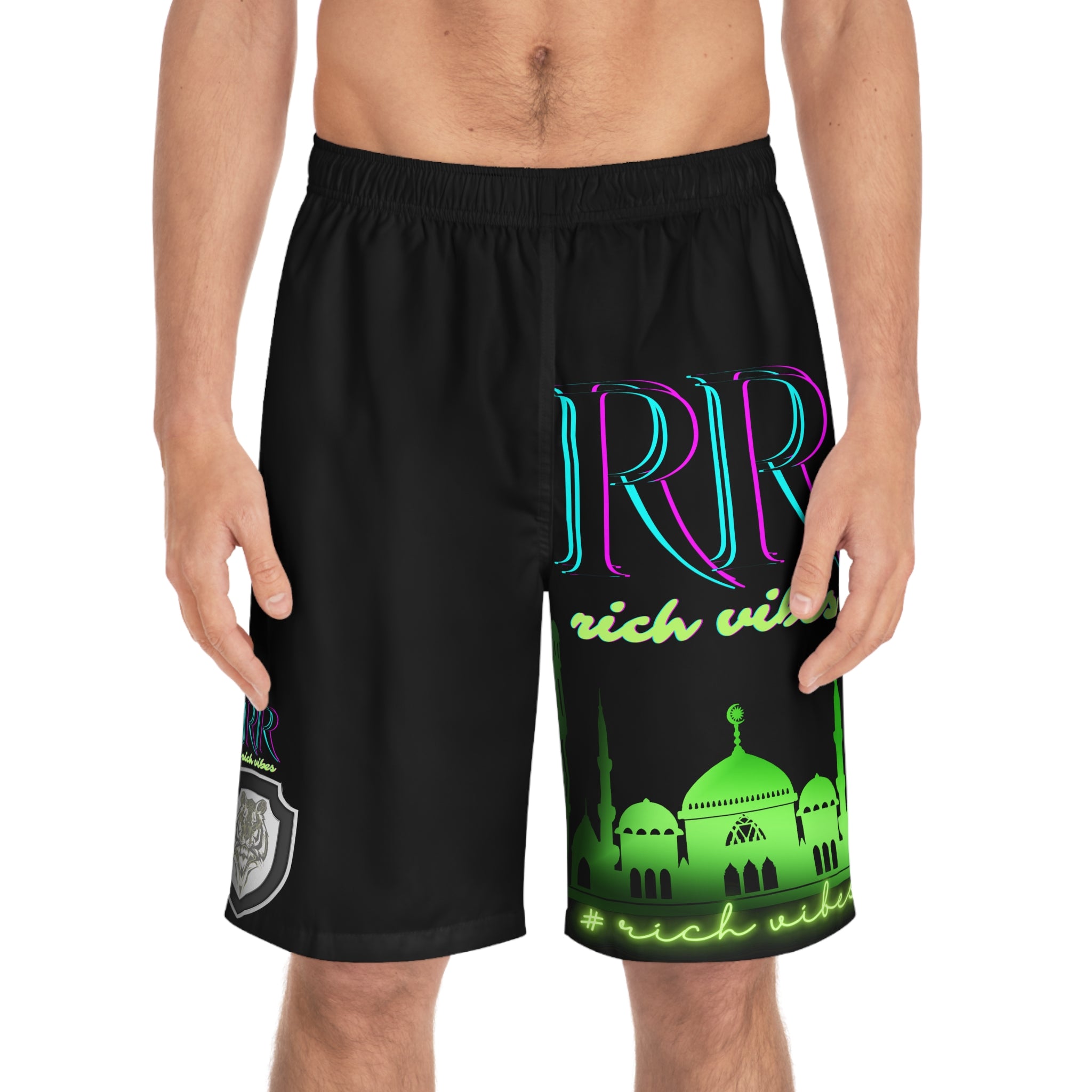Rich Vibes Taj Mahal City Volt RR Tiger Shield Black - Men's Board Shorts (AOP)