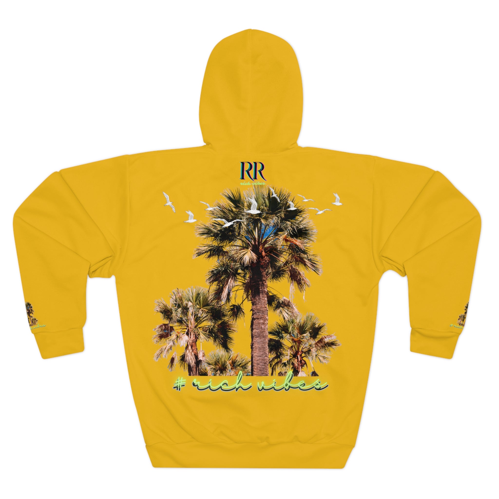 Rich Vibes Gold Colorful Palm Trees Volt Golf Pro 1.0 - Unisex Pullover Hoodie (AOP)