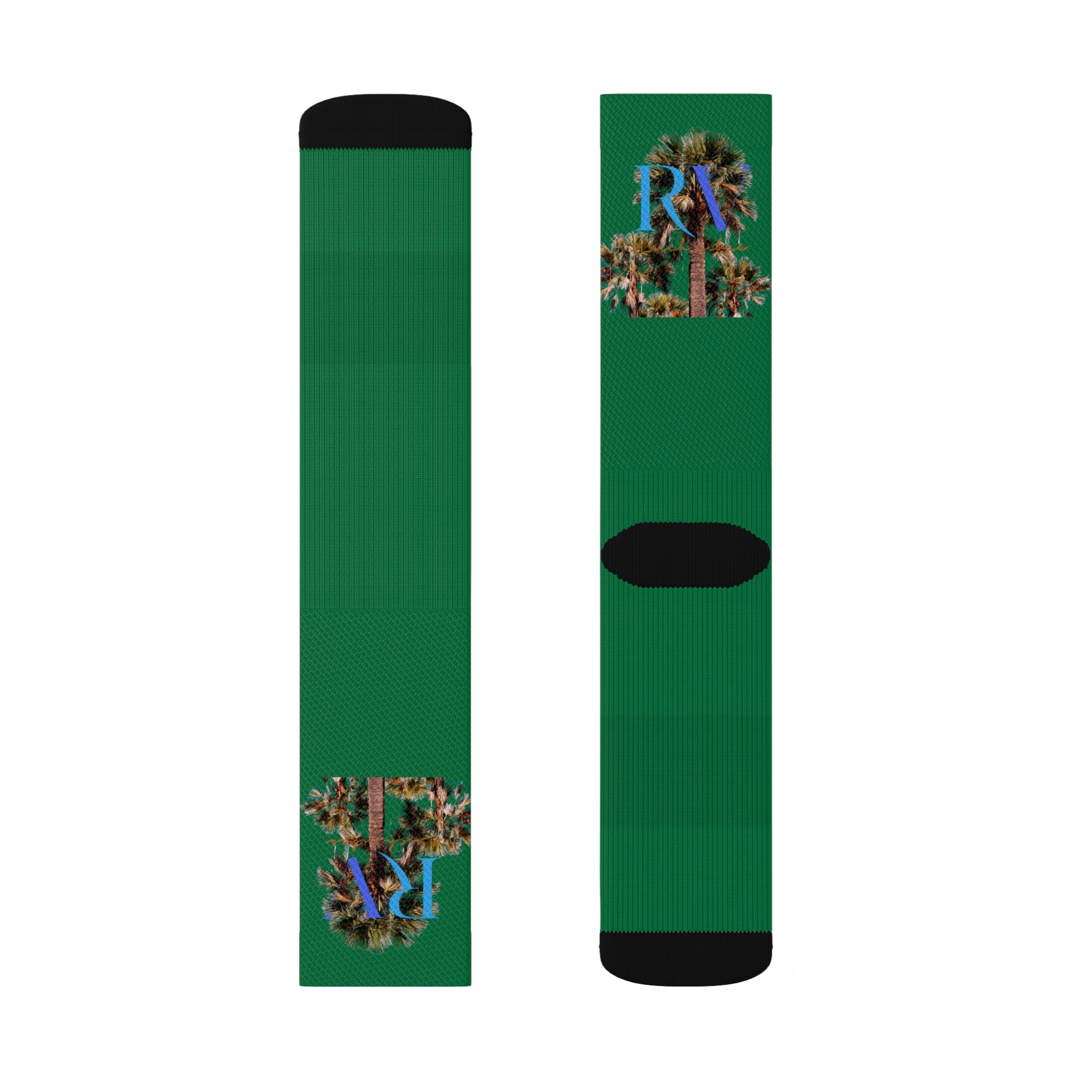 Rich Vibes RV Palm Tree Logo Dark Green - Sublimation Socks