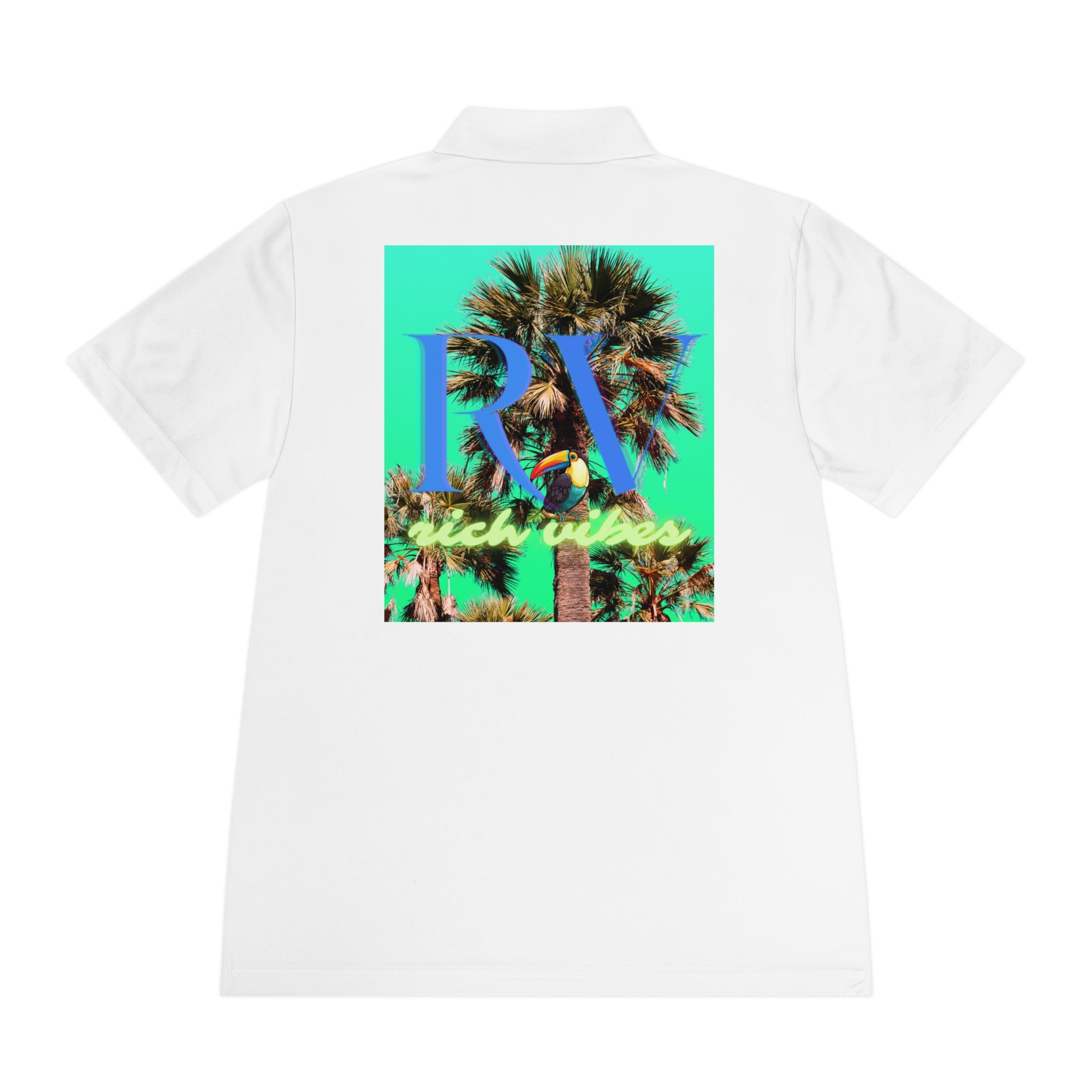 Rich Vibes RV Palm Tree Tropical Sea Green Back Logo 2.0 - Men's Sport Polo Shirt
