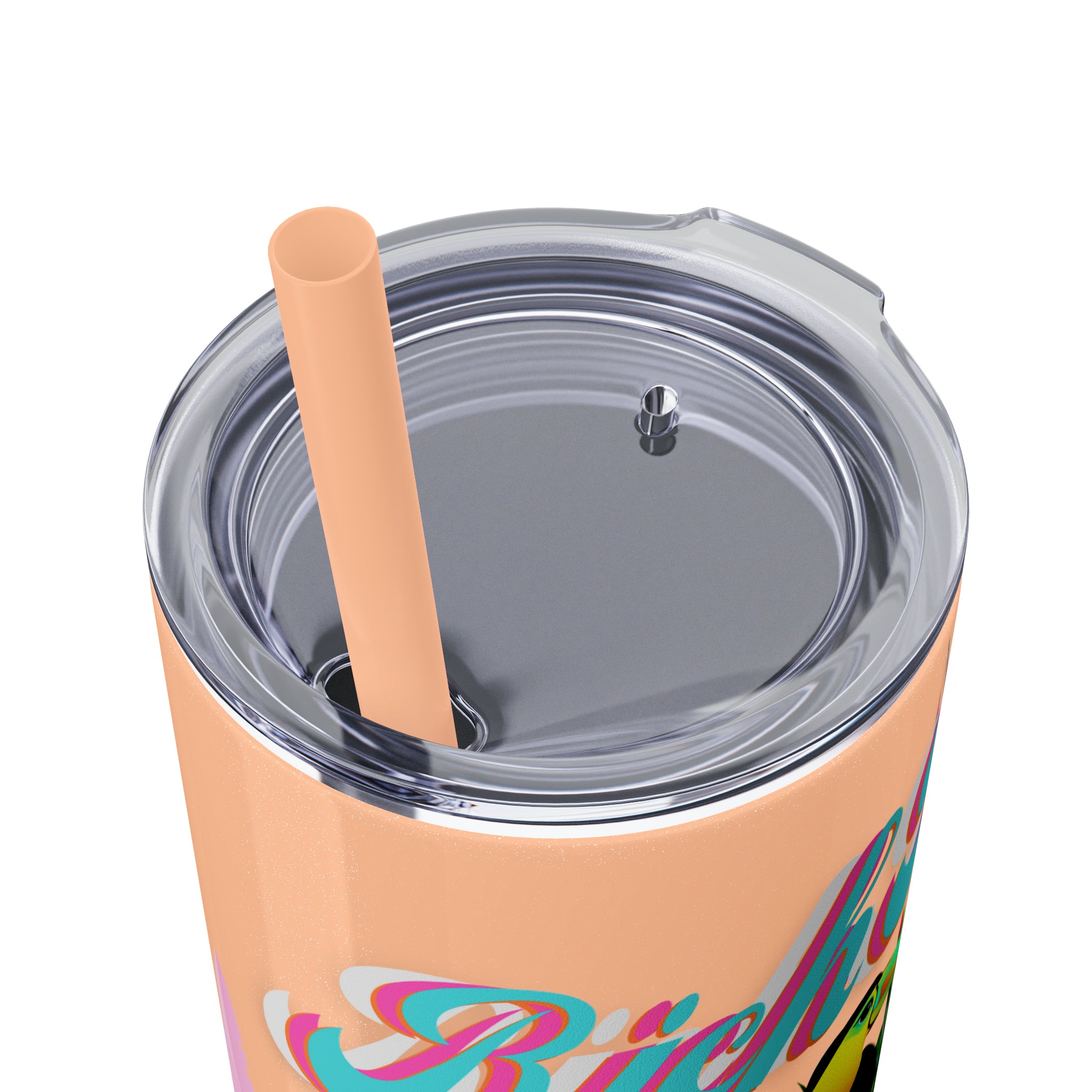 Rich Drip Tropical Pink Palm Tree - Skinny Tumbler with Straw, 20oz