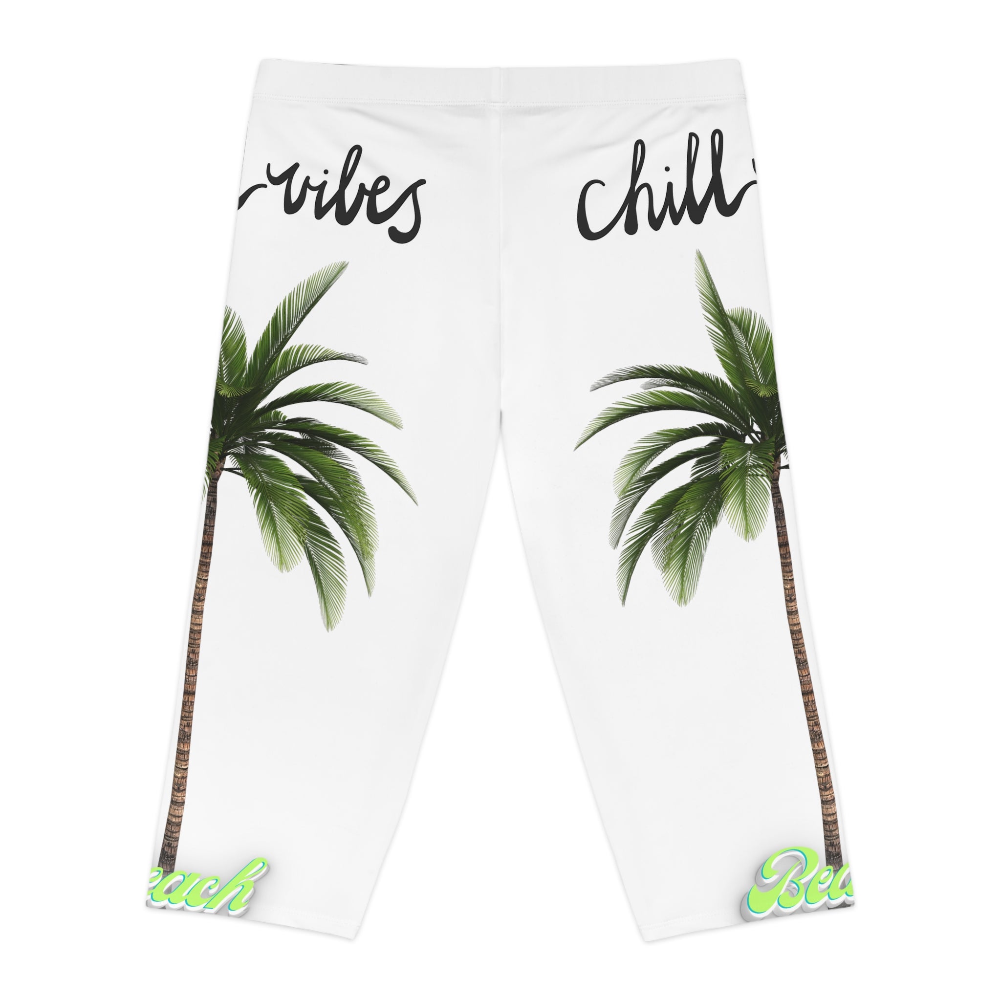 Vineyard Vibes Palm Chill Beach Vibes 1.0 - Women's Capri Leggings (AOP)White