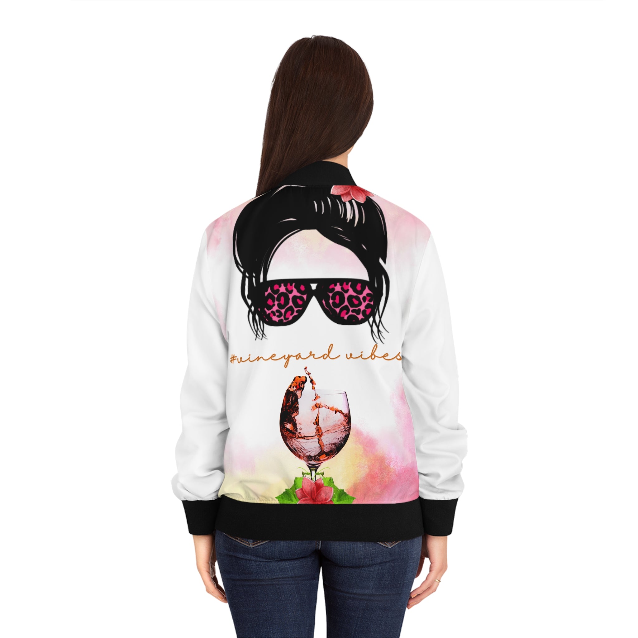 Vineyard Vibes Fine Wine 1.2 - Women's White Bomber Jacket (AOP)