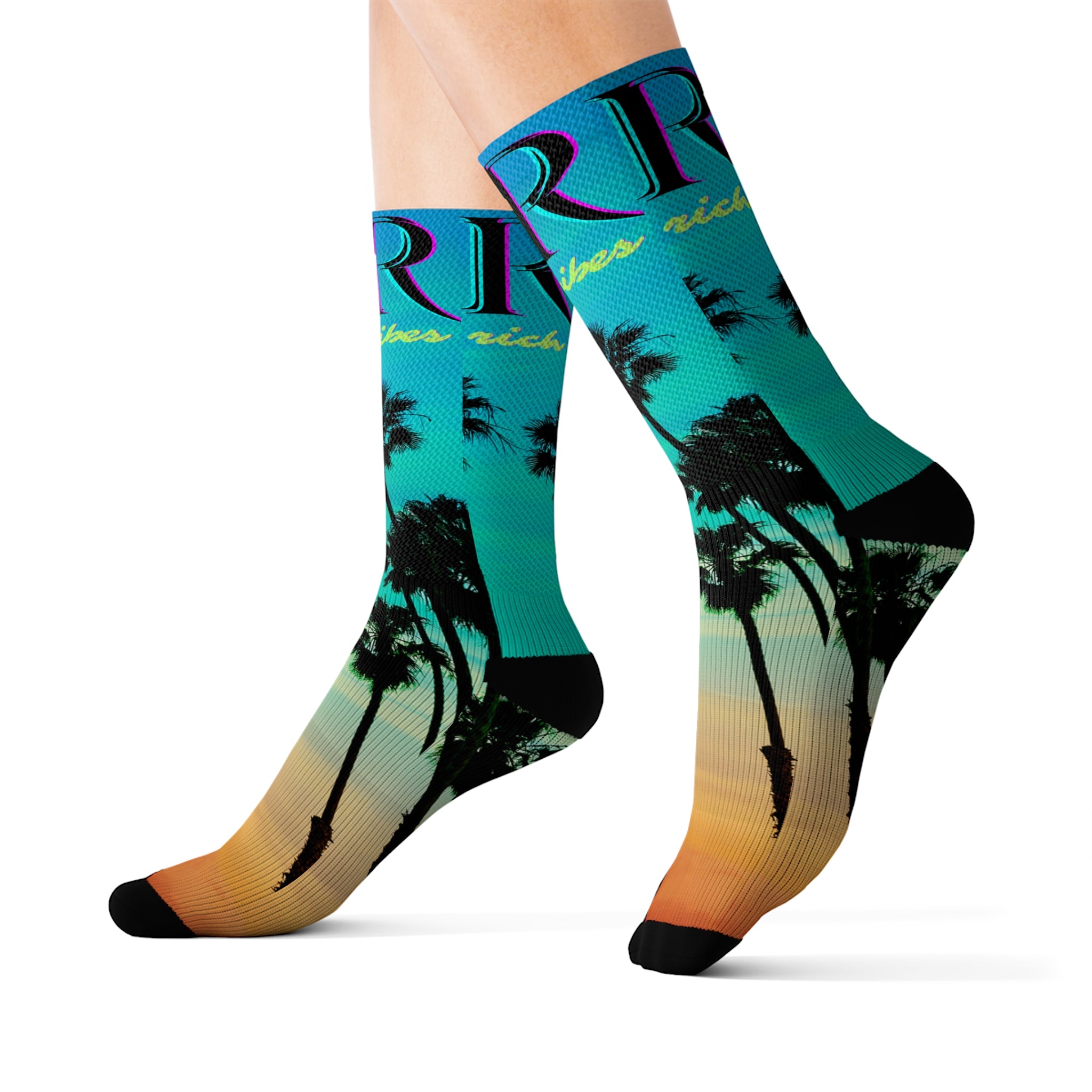 Rich Drip Blue Skies Beach Vibes RV - Sublimation Socks Black Volt