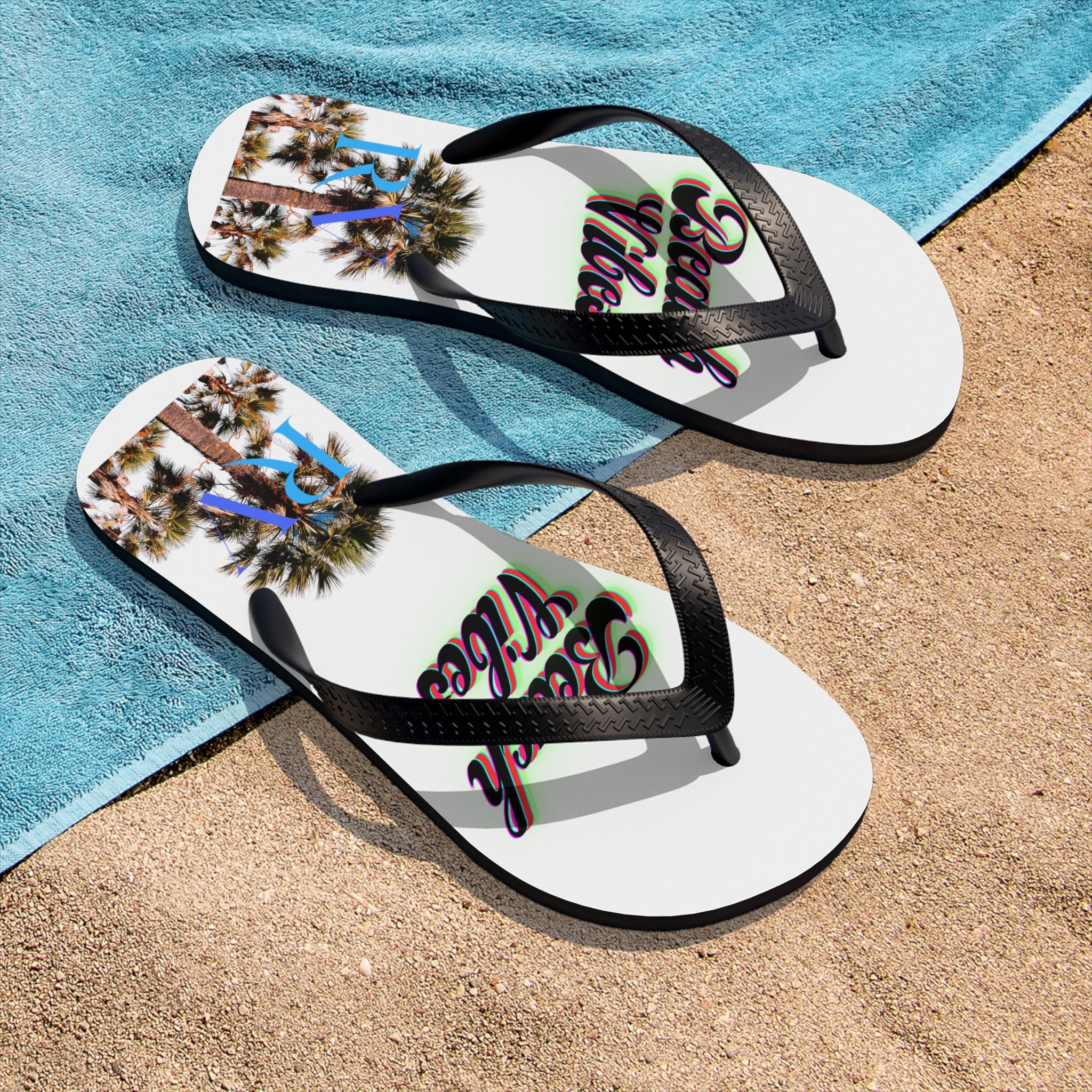 Rich Vibes RV Palm Tree Beach Vibes - Unisex Flip-Flops - M