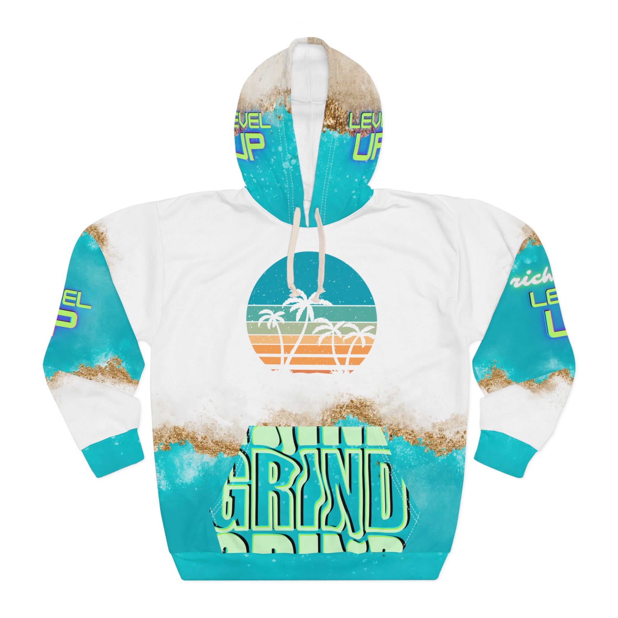 Rich Vibes Authentic ClearWater Level Up - Unisex Pullover Hoodie (AOP)