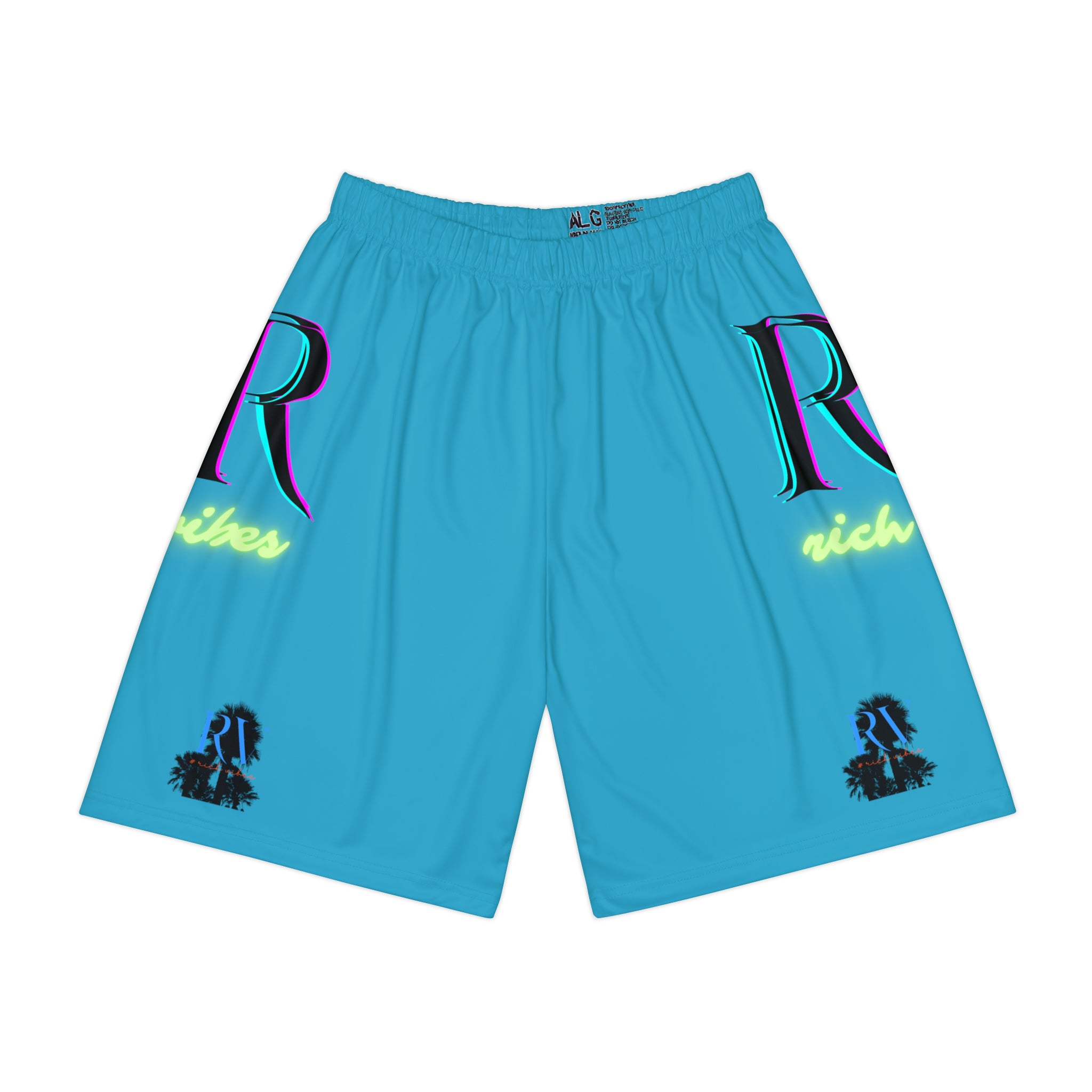 Rich Vibes RR RV Palm Tree Silhouette - Men’s Sports Shorts (AOP) Turquoise