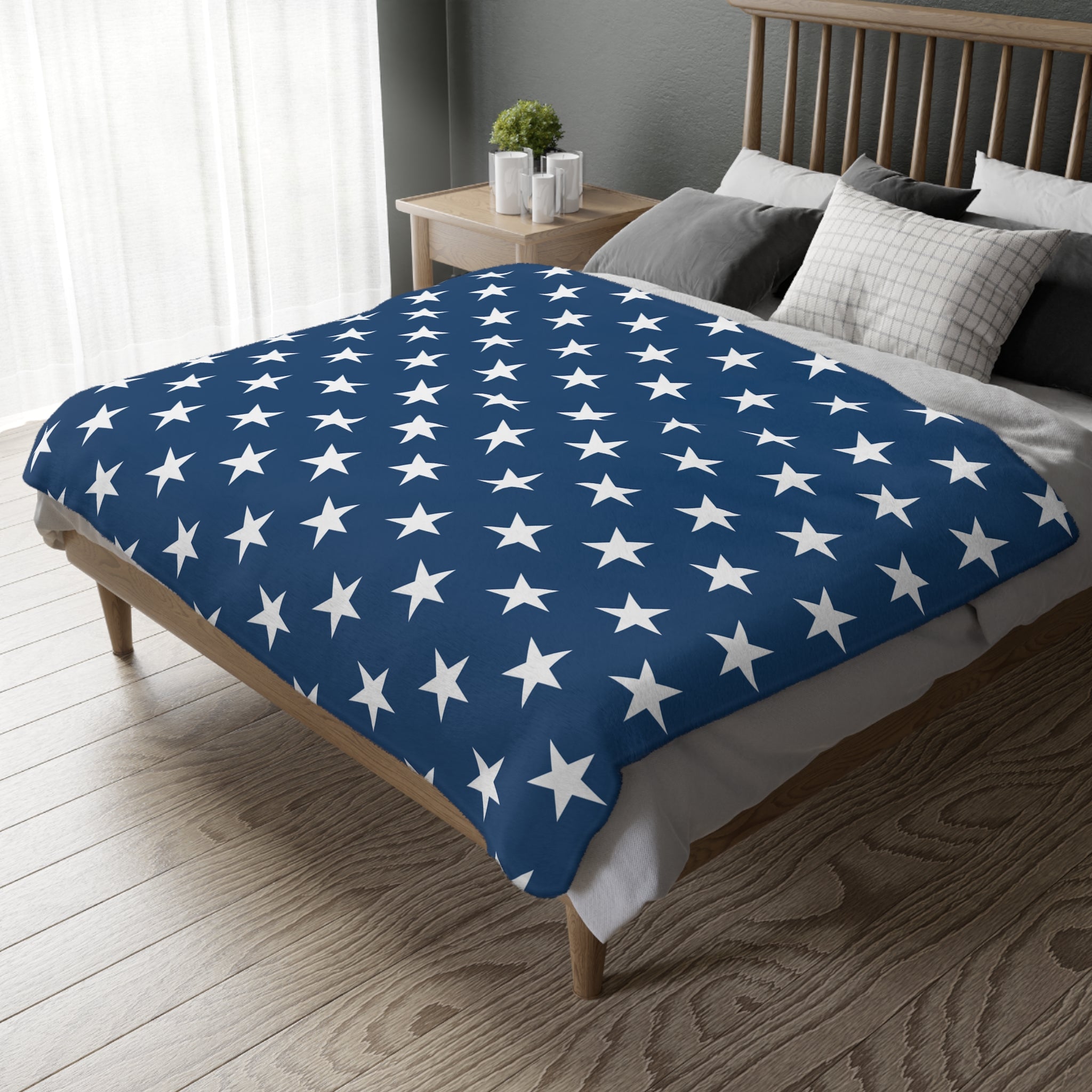 Stars and Stripes Blue Velveteen Minky Blanket - (Two-sided print)