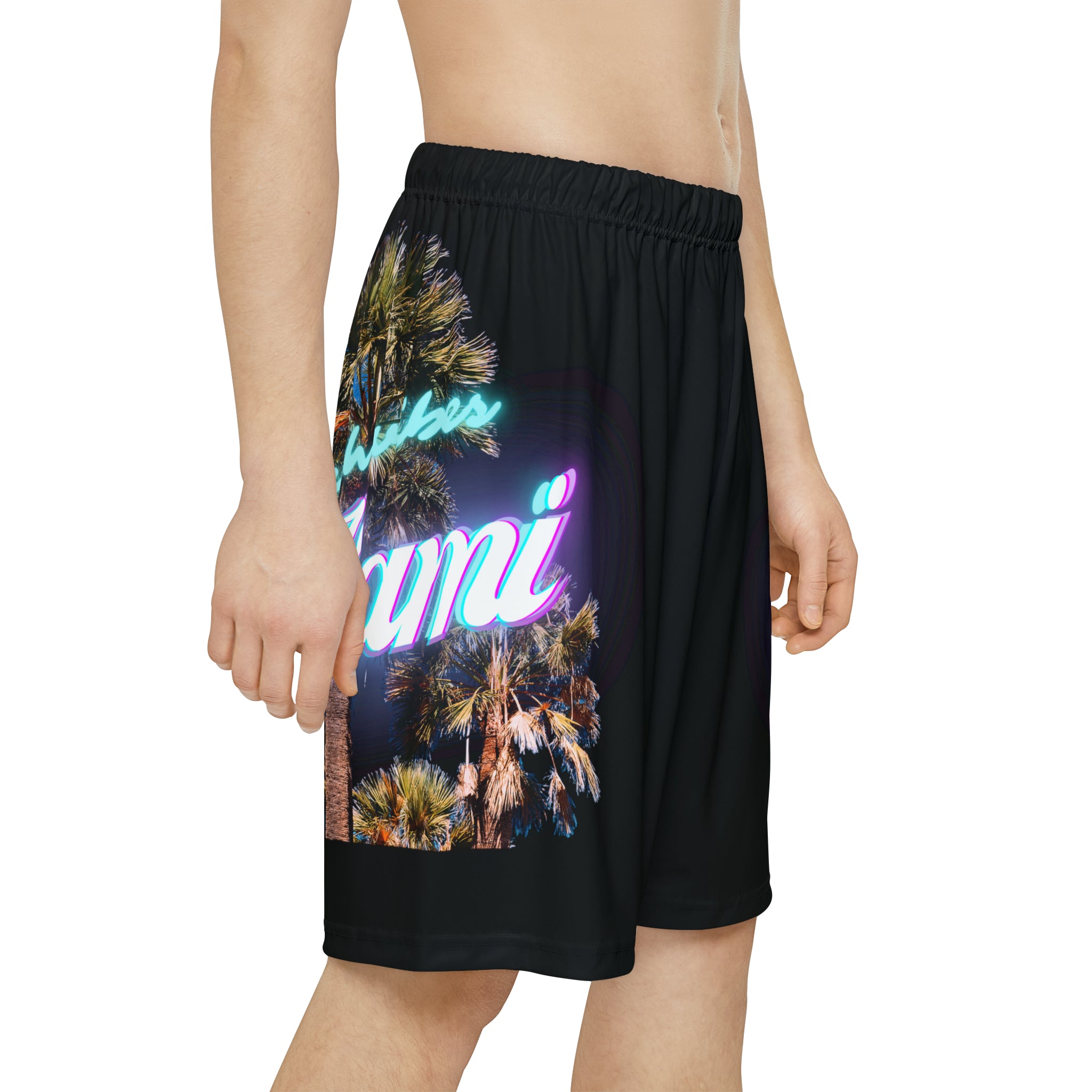 RV Rich Drip Miami Palm Tree Silhouette - Men’s Sports Shorts (AOP) Black