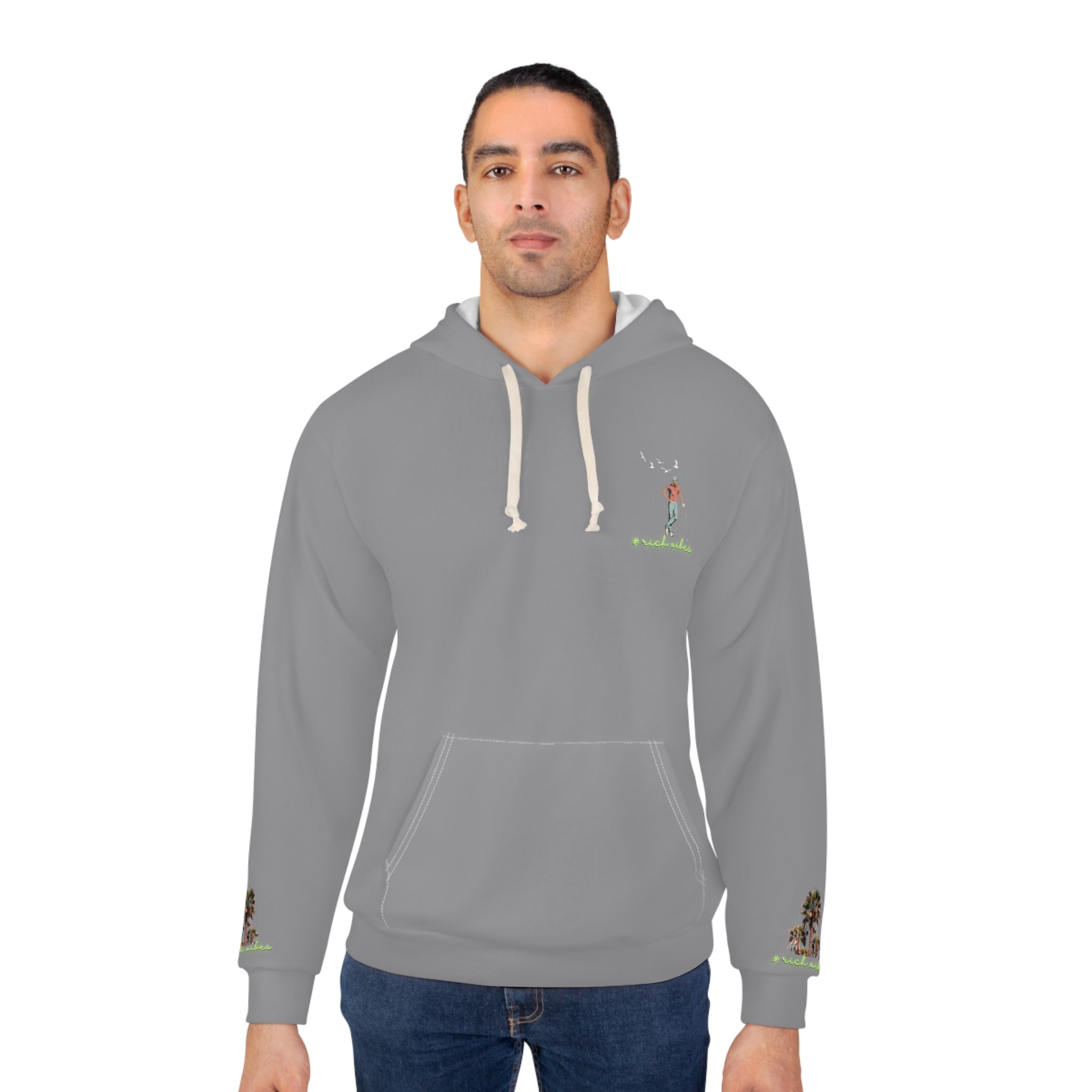 Rich Vibes Grey Volt RR Colorful Palm Trees Golf Pro 1.0 - Unisex Pullover Hoodie (AOP)