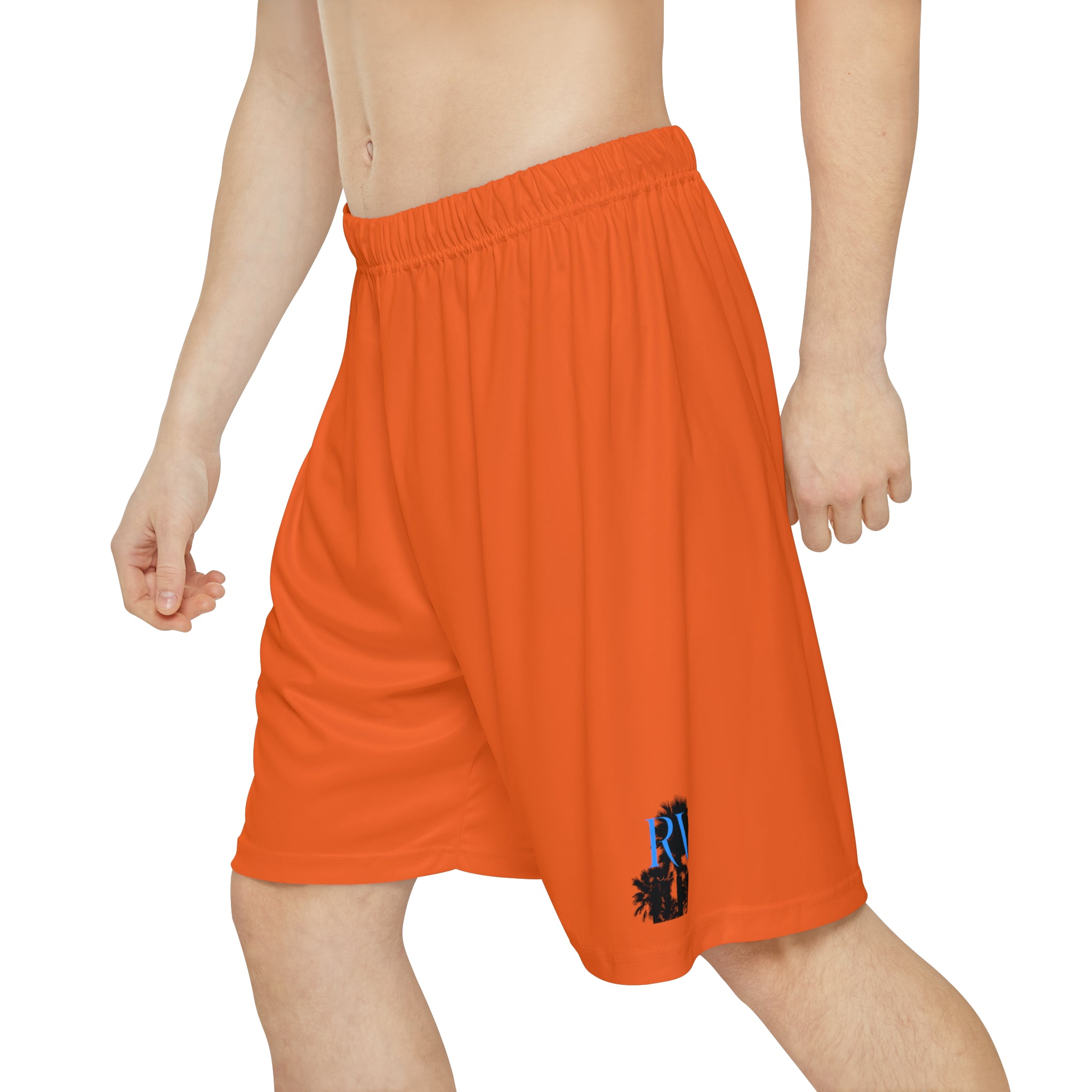 Rich Vibes RV Palm Tree Silhouette Men’s Sports Shorts (AOP) Orange
