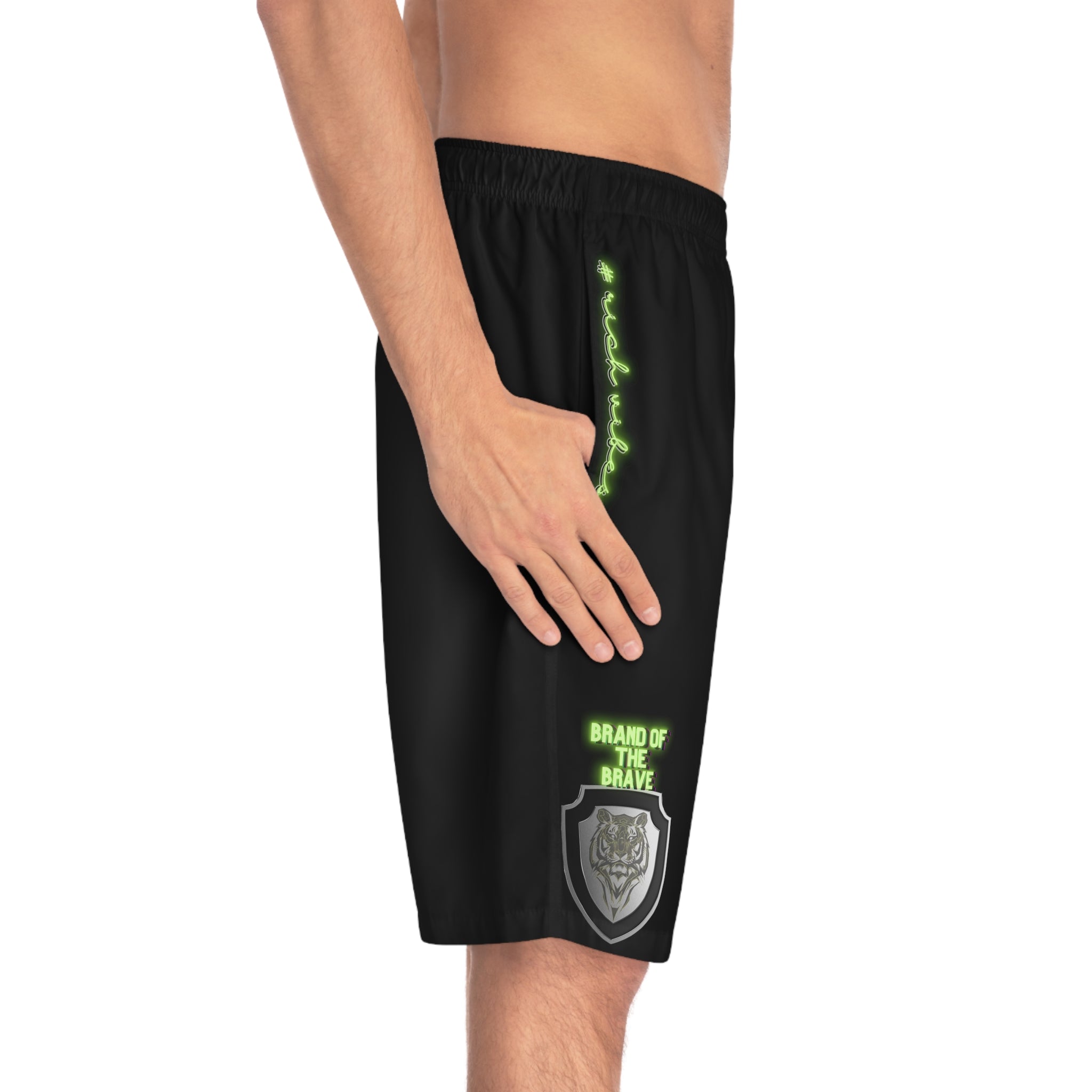 Rich Vibes Volt Brand Of The Brave ARCH Angel Shield Black - Men's Board Shorts (AOP)