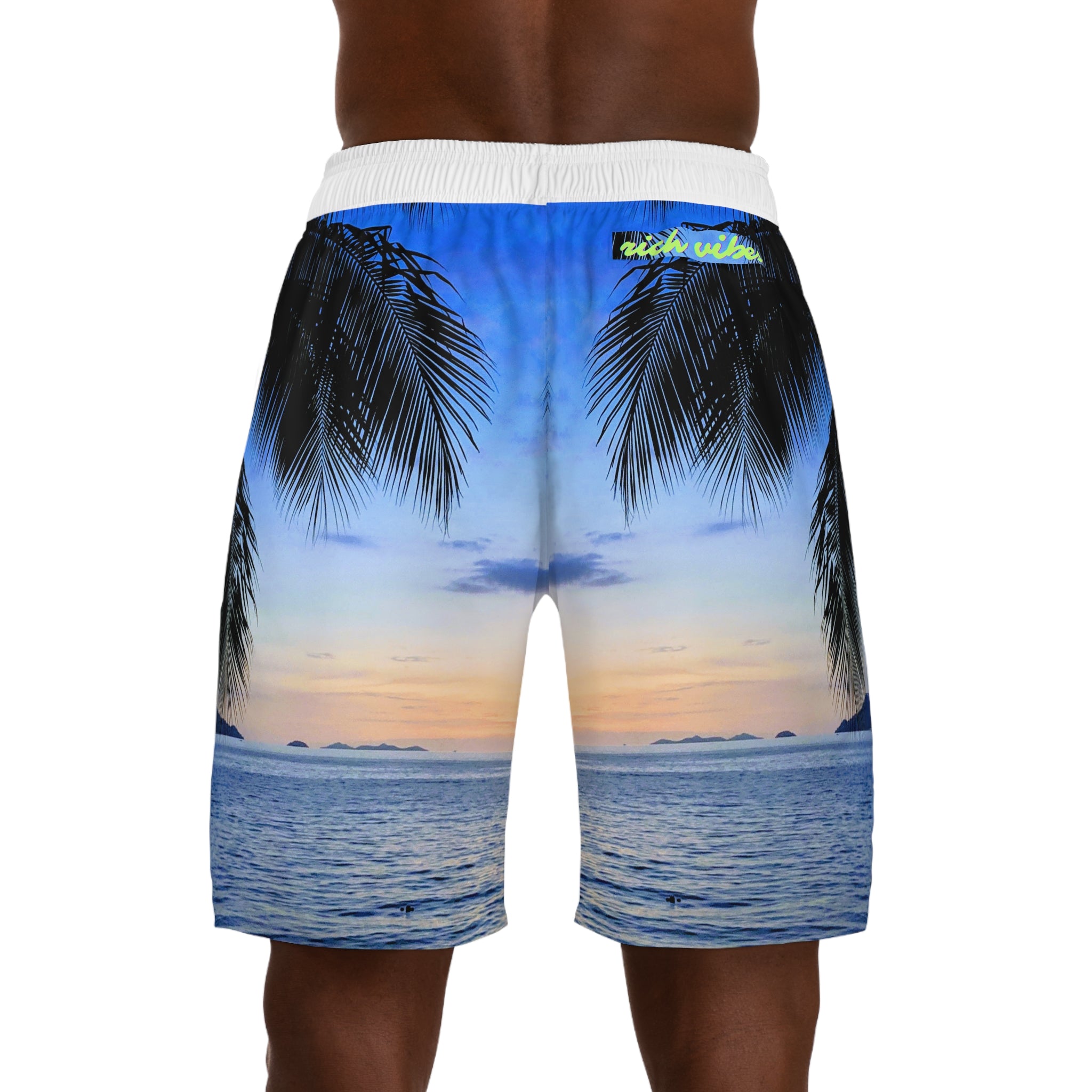 Rich Vibes Volt Blue Sky Sunset - Men's Jogger Shorts (AOP)White