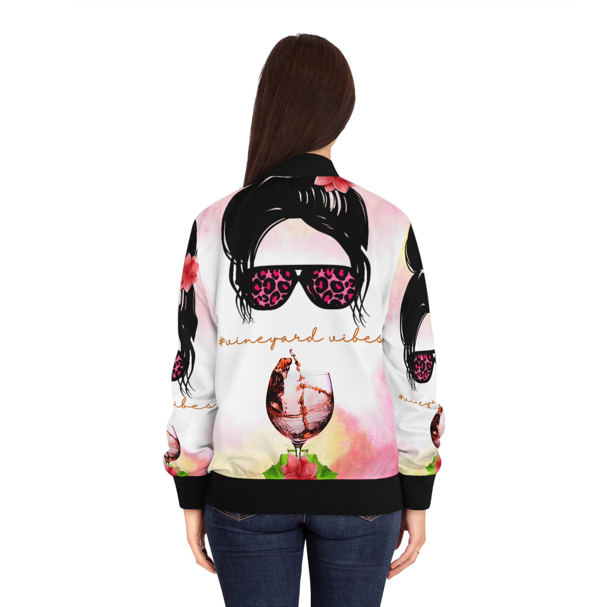 Vineyard Vibes Fine Wine 1.4 - Women's White Bomber Jacket (AOP)