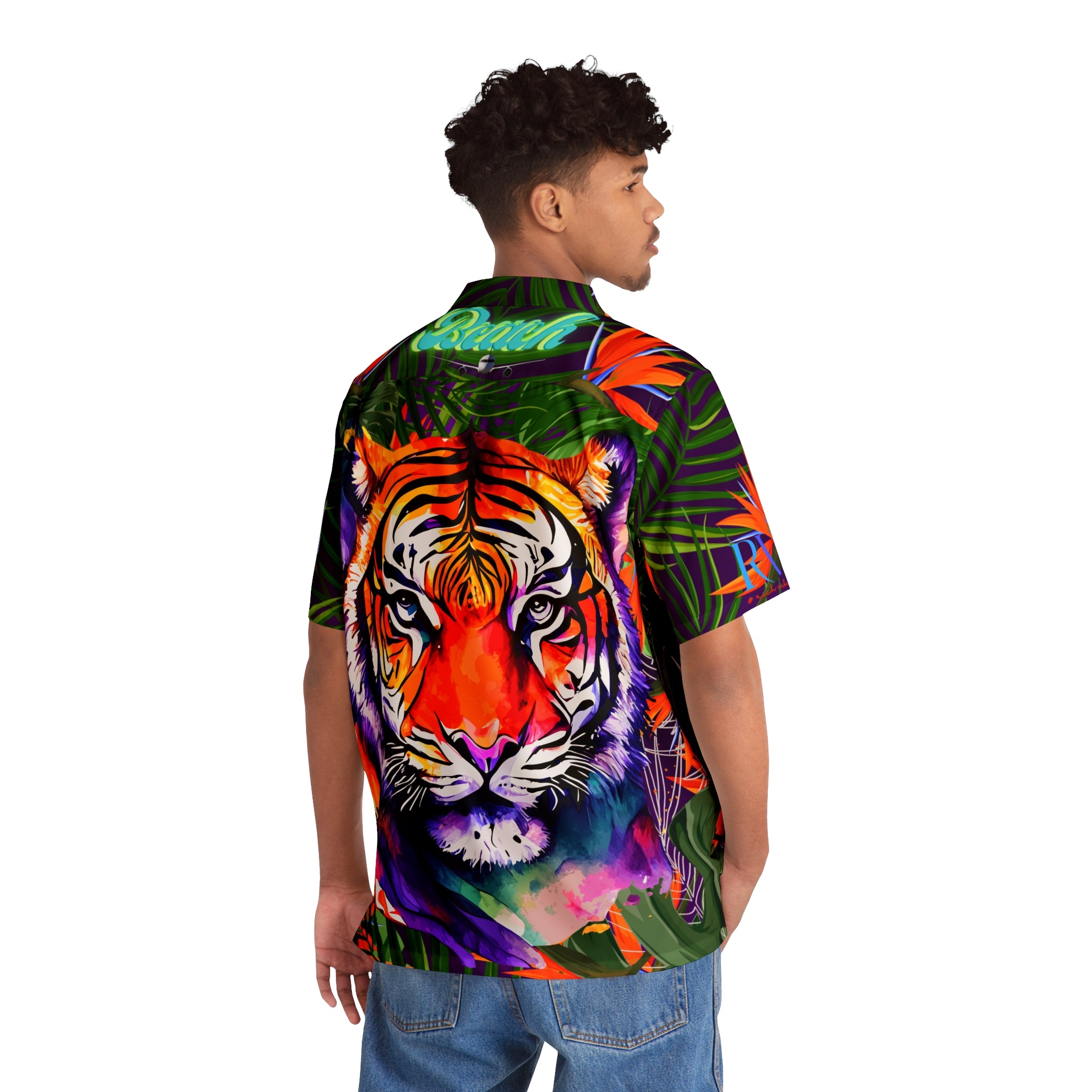 Rich Vibes Tropical Purple Jungle Tiger RV - Men's Hawaiian Shirt (AOP)White