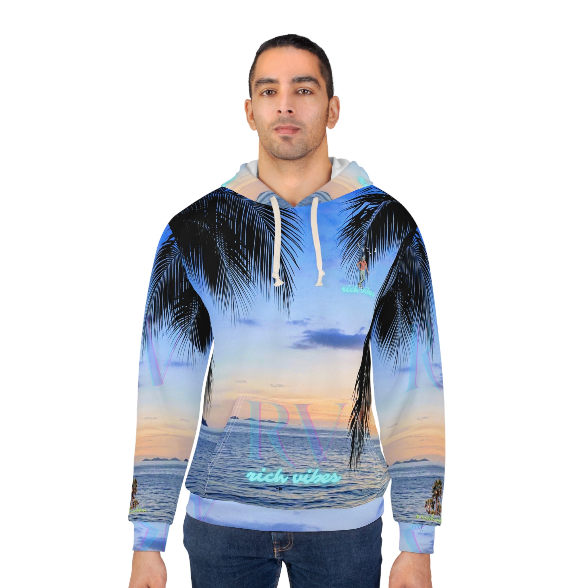 Rich Vibes Volt Blue Sky Sunset - Unisex Pullover Hoodie (AOP)