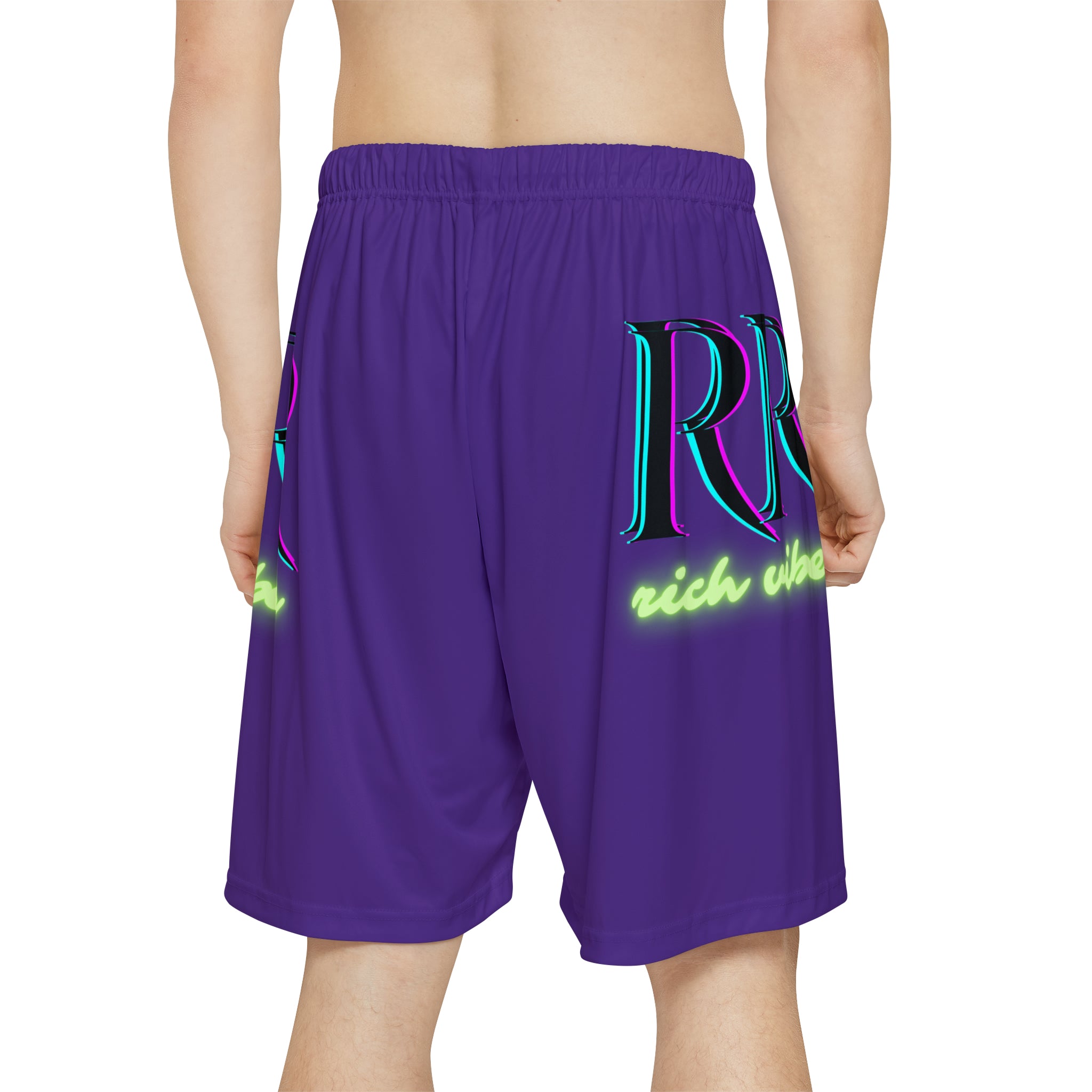Rich Vibes RR RV Palm Tree Silhouette - Men’s Sports Shorts (AOP) Purple