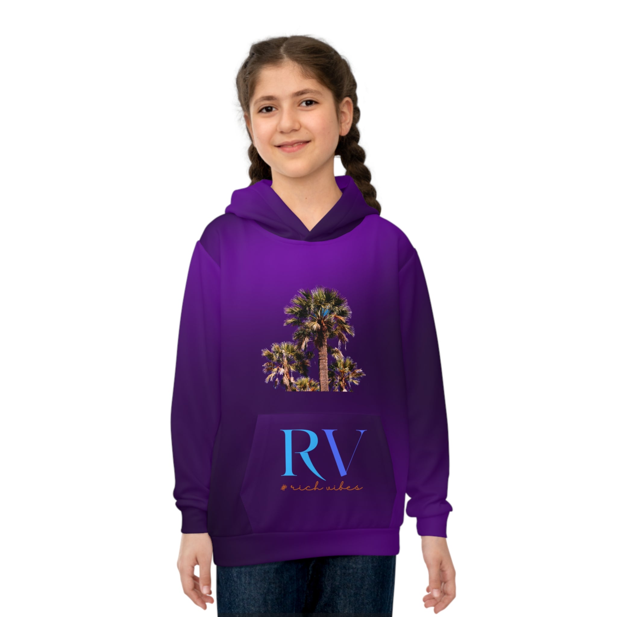 Rich Vibes Follow Your Dreams RV Color Palm Tree Royal Purple - Children's Hoodie (AOP)