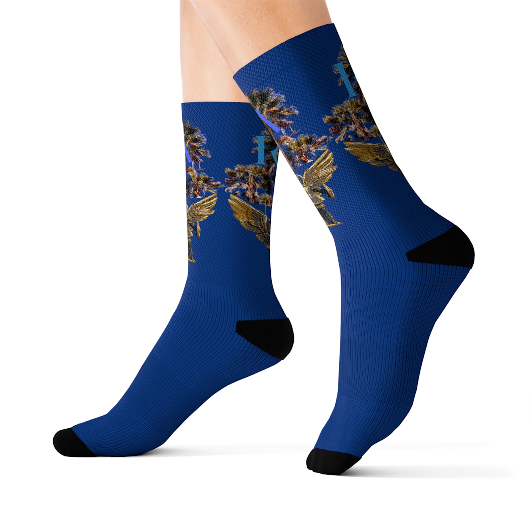 Rich Vibes RV Palm Tree Logo Archangel Michael Royal Blue - Sublimation Socks