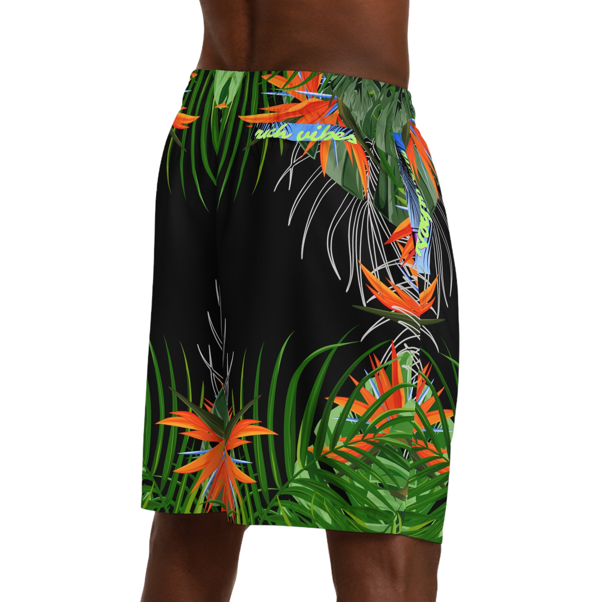 Rich Vibes Volt Black Tropical Jungle Print - Men's Jogger Shorts (AOP)Black