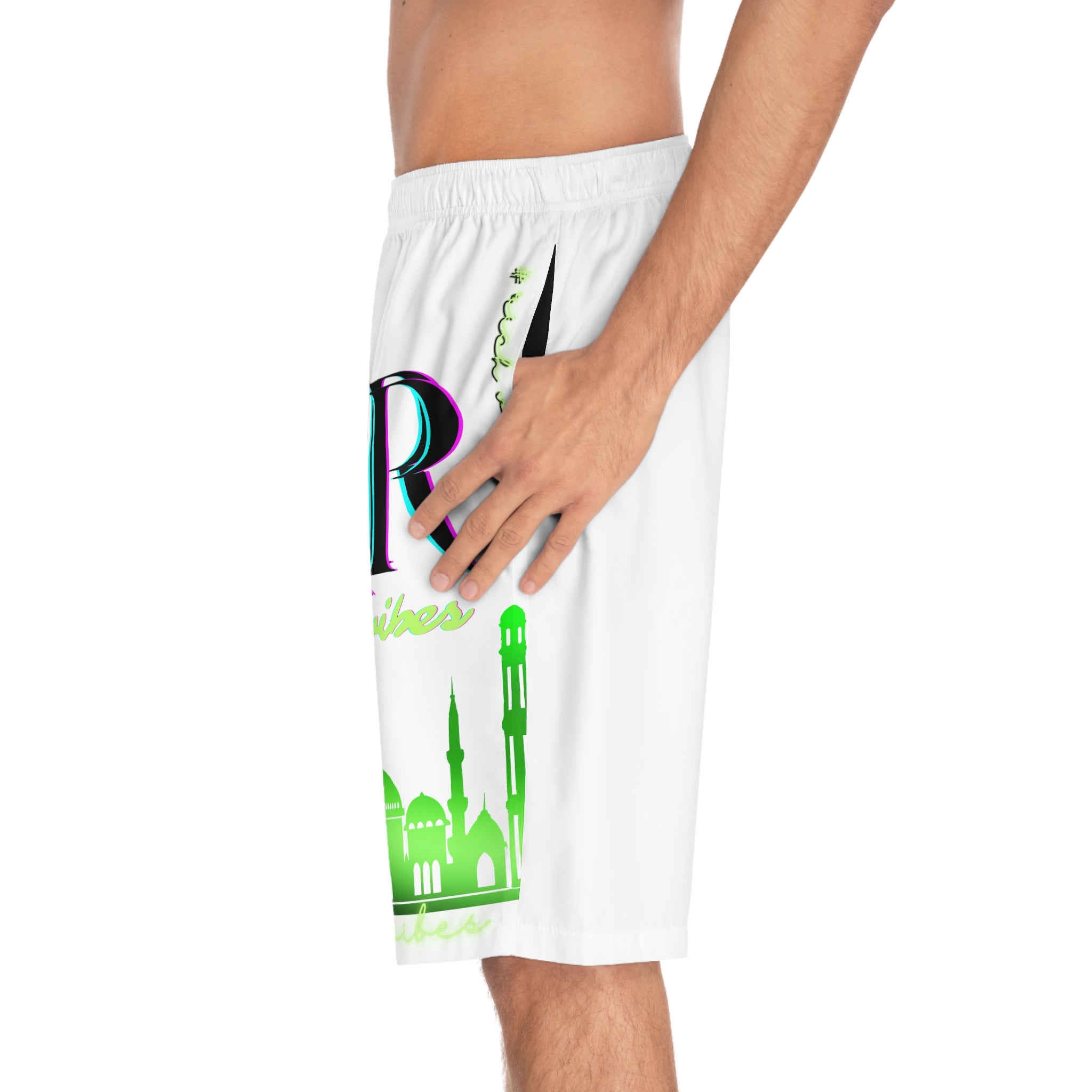 Rich Vibes Taj Mahal City Volt RR Tiger Shield White - Men's Board Shorts (AOP)