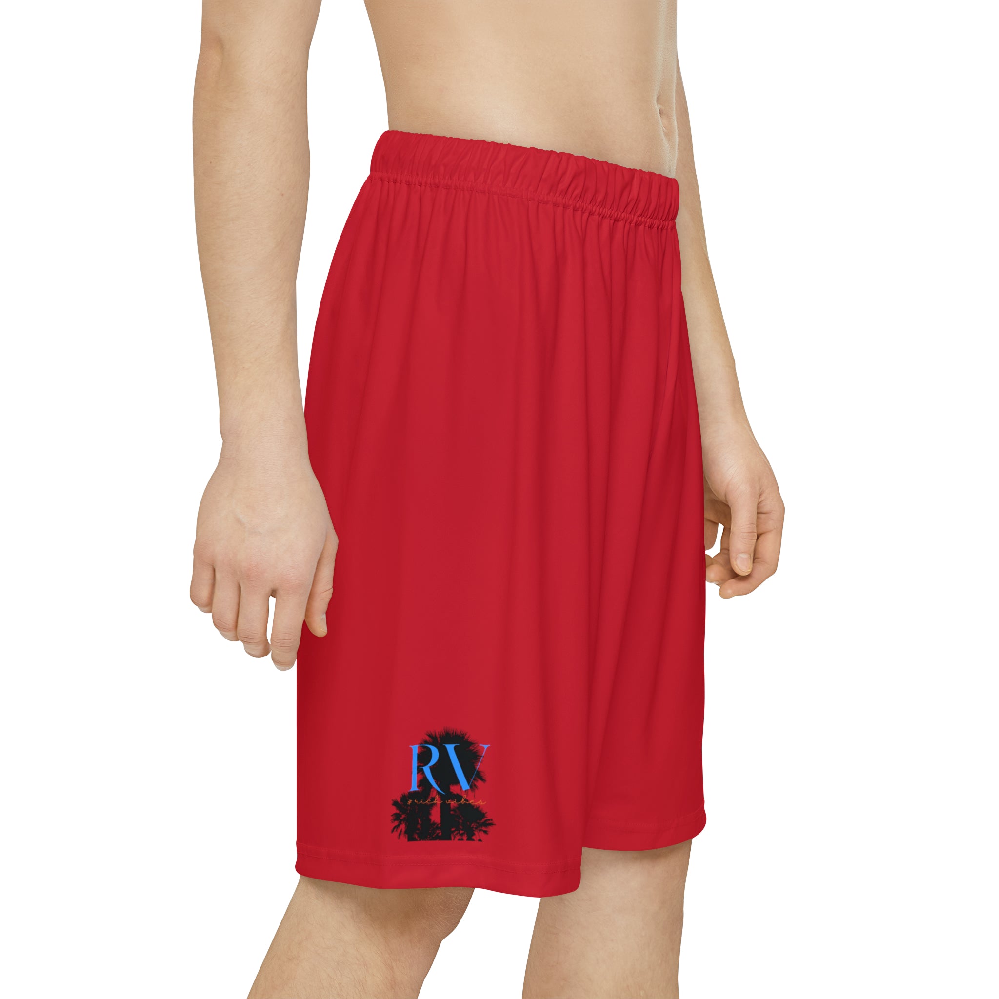 Rich Vibes RV Palm Tree Silhouette Men’s Sports Shorts (AOP) Red