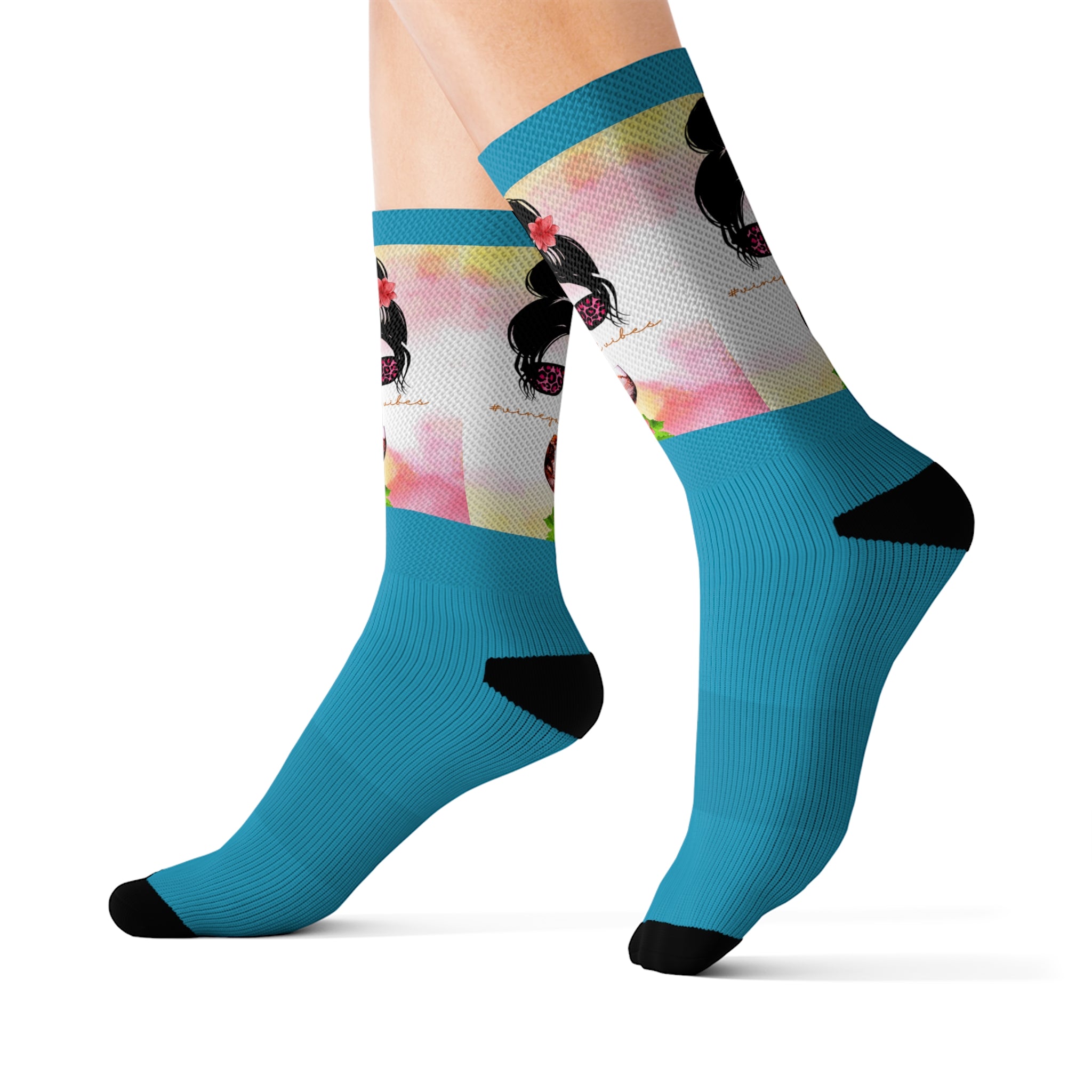 Vineyard Vibes Pink Water Colors Turquoise - Sublimation Socks
