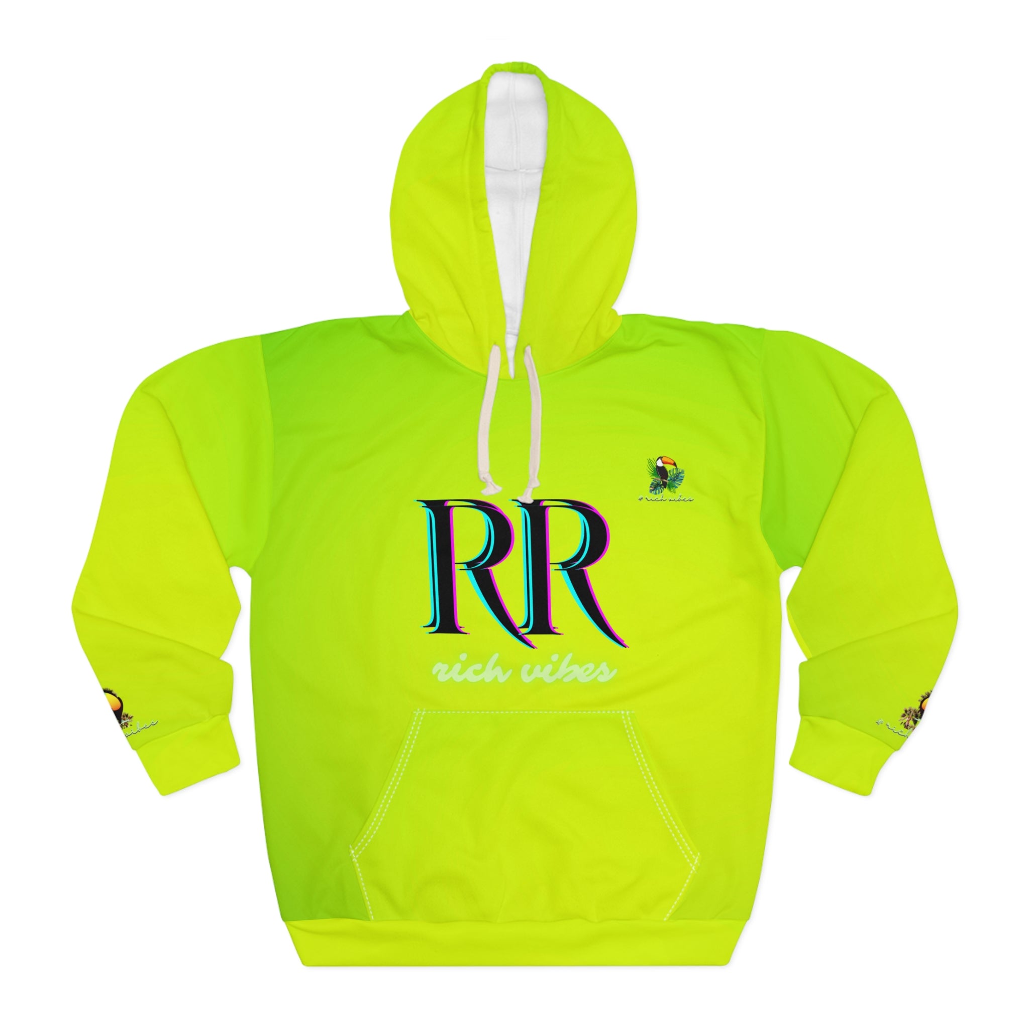 Rich Vibes Lime Green Volt RR Tropical Jungle Tiger - Unisex Pullover Hoodie (AOP)