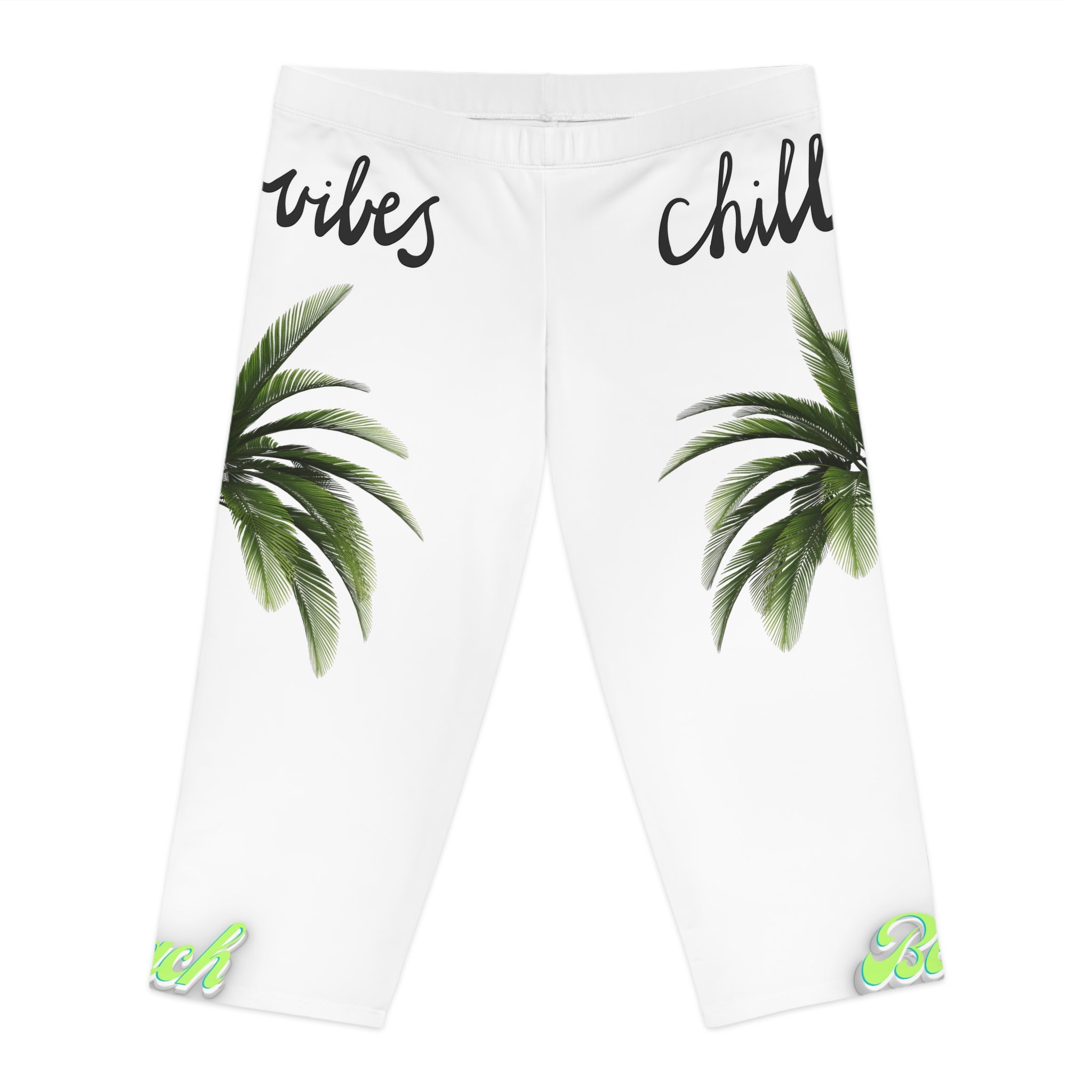 Vineyard Vibes Palm Chill Beach Vibes 1.0 - Women's Capri Leggings (AOP)White