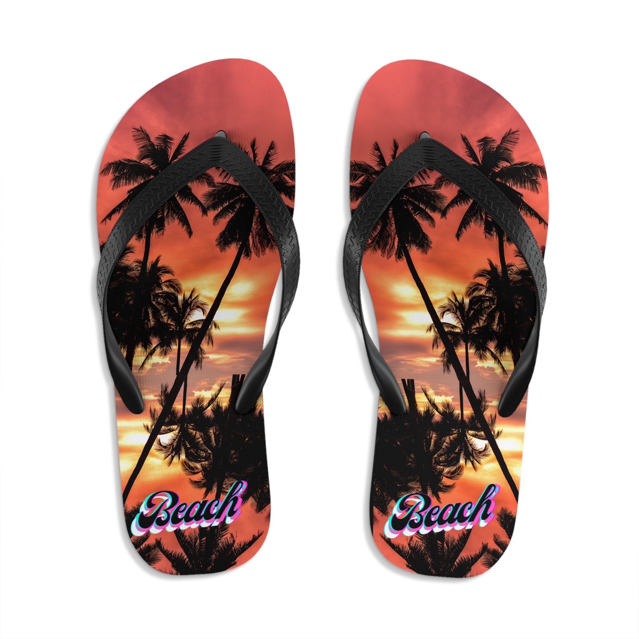 Rich Vibes Red Sunset Beach Silhouette - Unisex Flip-Flops - L