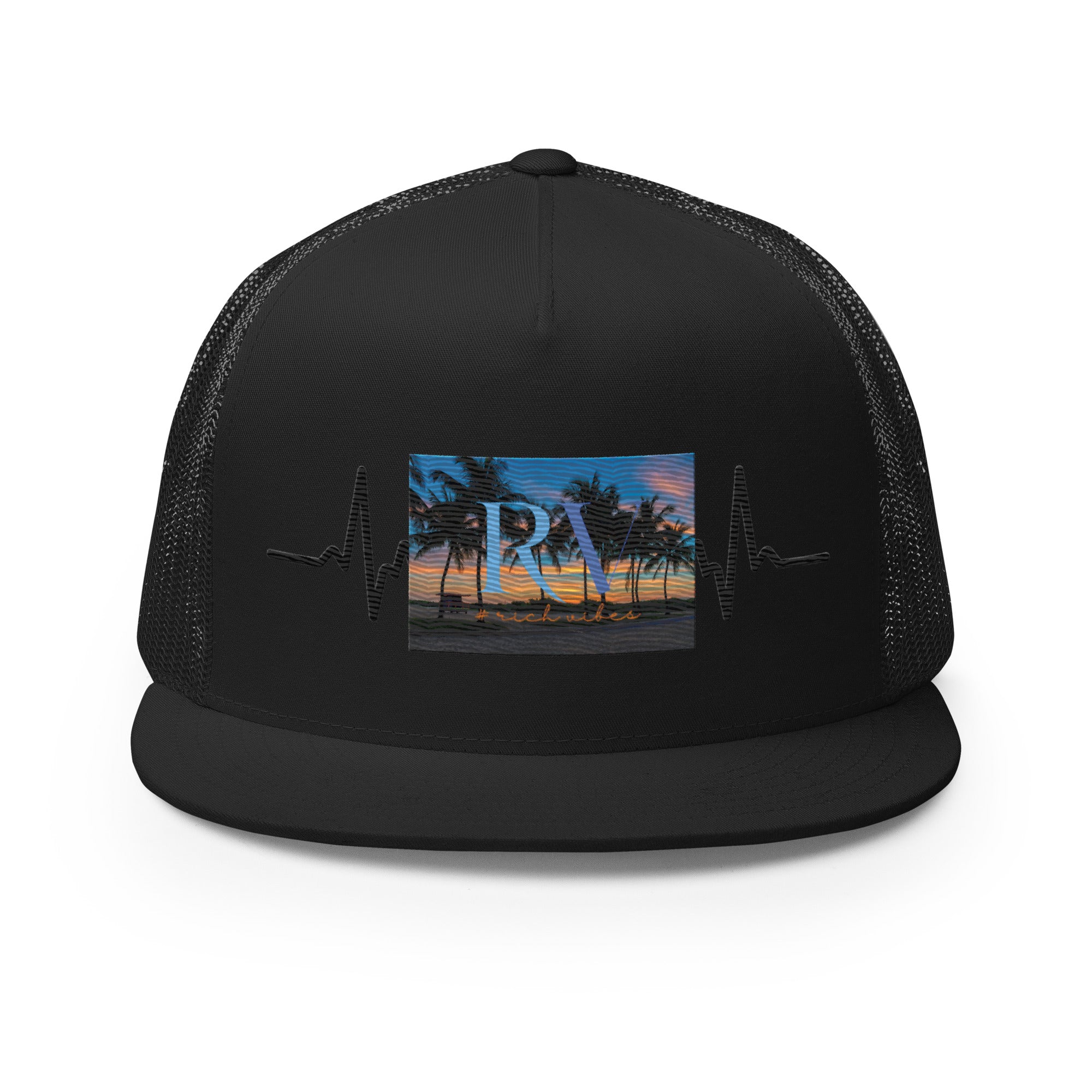 RV5 Rich Vibes Sunset Miami Beach Florida Pulse Black - Trucker Cap